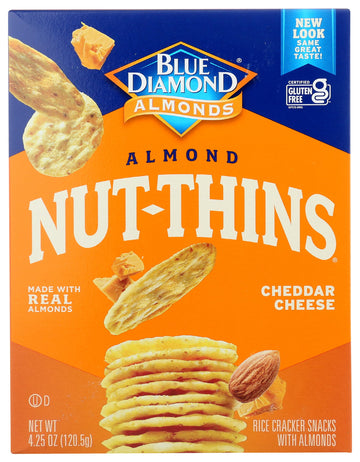 Blue Diamond Gluten Free Almond Nut-Thins Cracker Crisps, Cheddar Cheese, 4.25 Ounce
