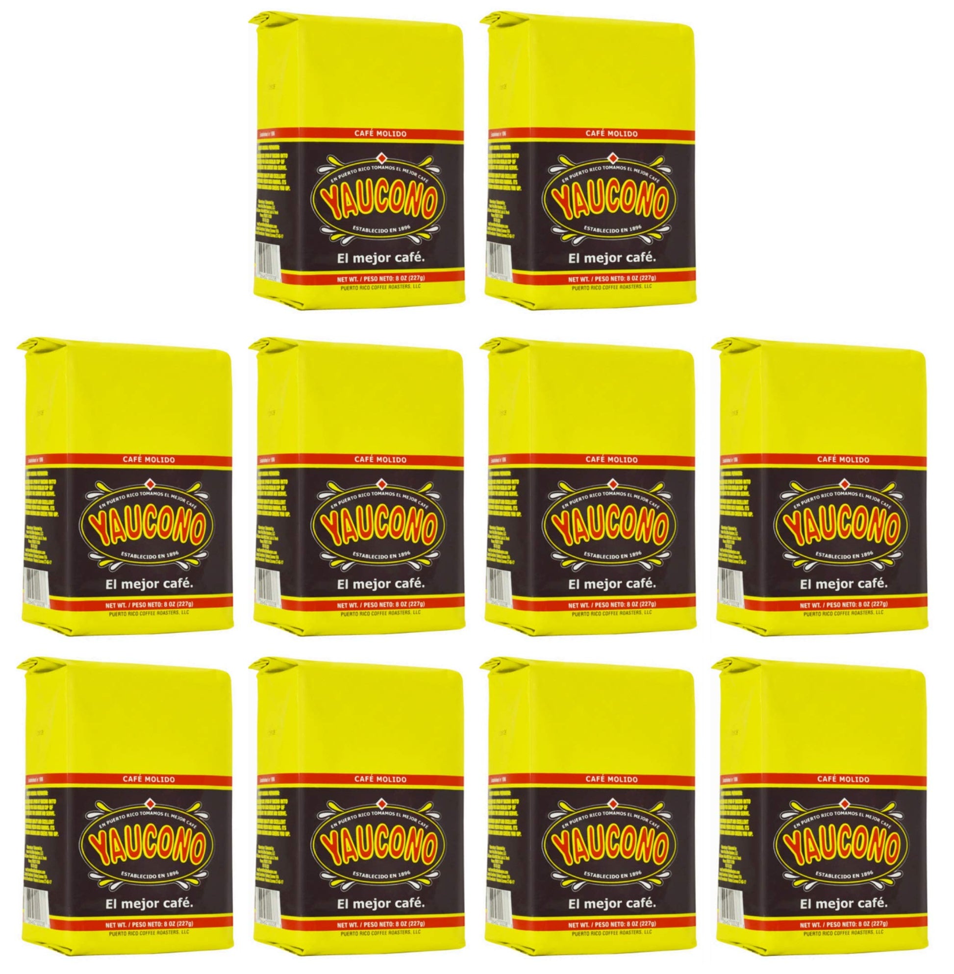 Yaucono Ground Coffee Bagged, 8 Ounce (Pack of 10)