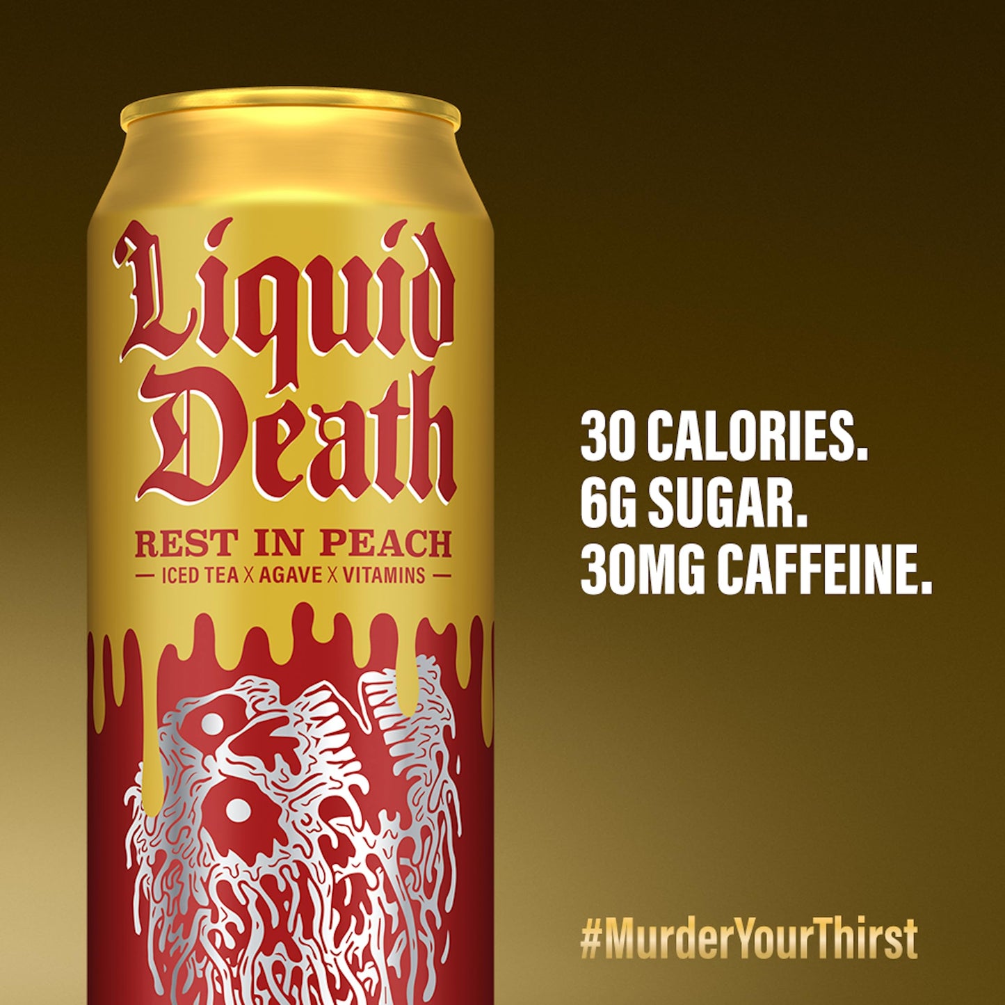 Liquid Death, Rest In Peach Iced Tea, 8-Pack (King Size 19.2Oz Cans), Peach Flavored Tea Sweetened With Real Agave, B12 & B6 Vit