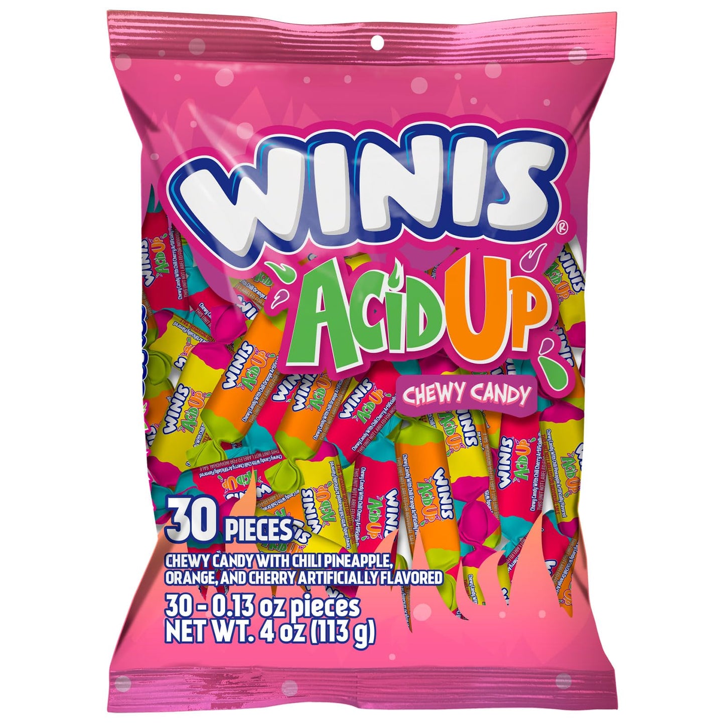 Winis Sour & Spicy Variety Bag Chewy Candy – Taffy Candies 30 Individually Wrapped Pieces - Size 4 Oz Candy Variety Bag - Taffy, Gifts, Holiday, Parties, Concessions, Pantry, Non-Melting, Party