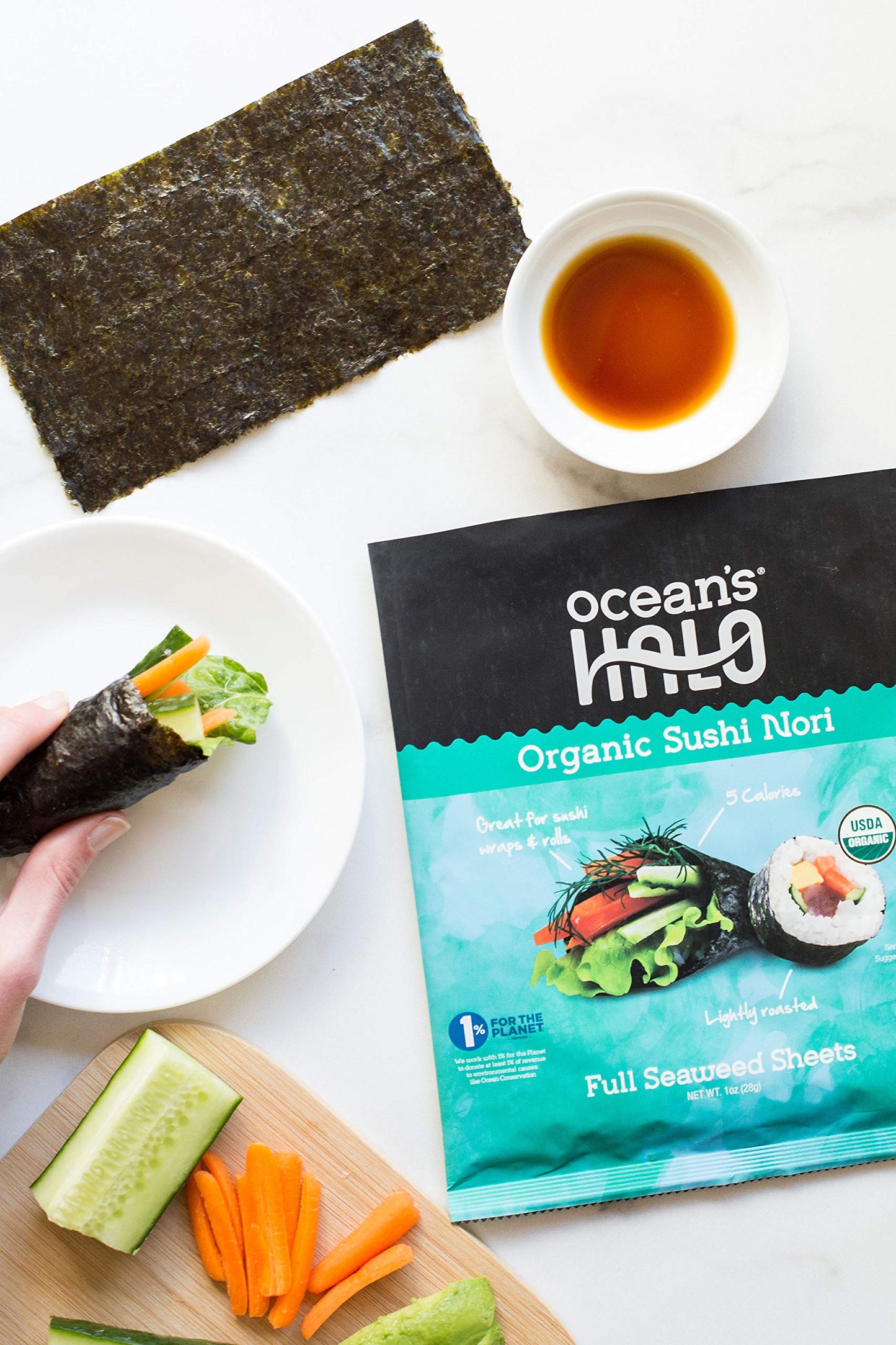 Oceans Halo Organic Sushi Nori Full Seaweed Sheets, Rich in Minerals Like Iodine, Vegan Friendly, USDA Certified Organic, Glute