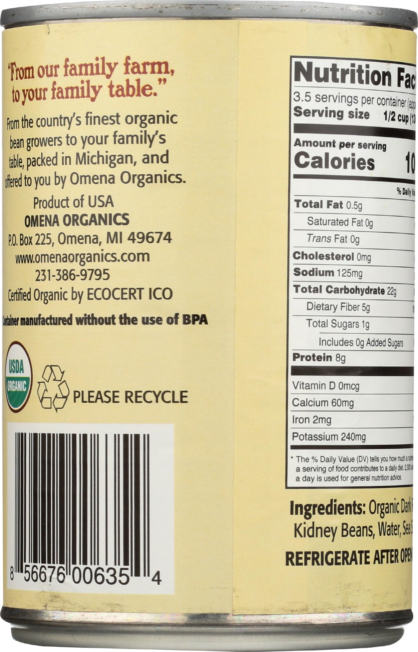Omena Organics - Kidney Beans Dark Red - Case Of 12 - 15 Oz(D0102H7Au0G.)