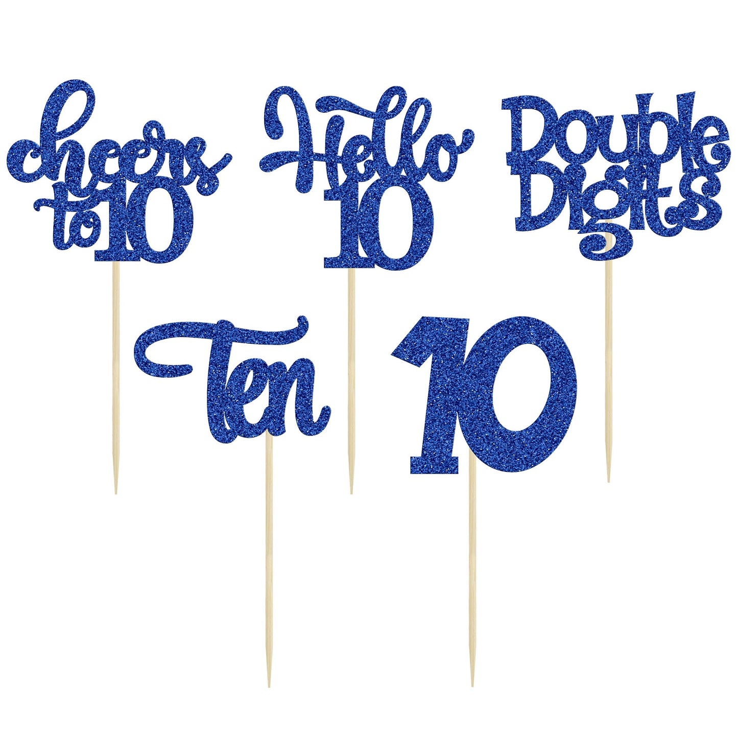 30Pcs 10Th Birthday Cupcake Toppers Ten Double Hello 10 Cupcake Picks Cheers To 10 Years Old Cake Decorations For 10Th Birthday