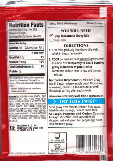 McCormick Sausage Country Gravy Mix (Pack of 4) 2.64 oz Packets