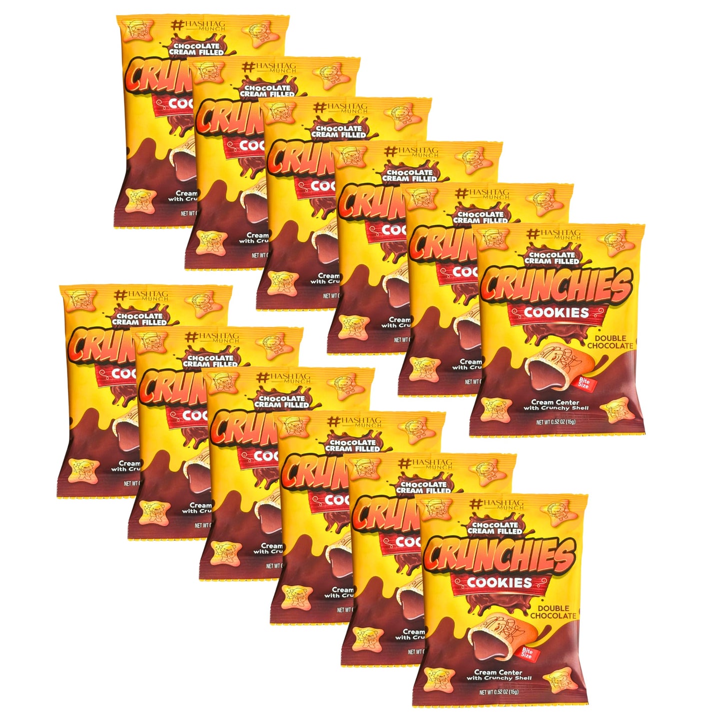 Crunchies Bear Design Premium Double Chocolate Cream Filling Crunchy Bite Size Cookies 12 Bags 0.52 Oz Individual Packets Fun Bu