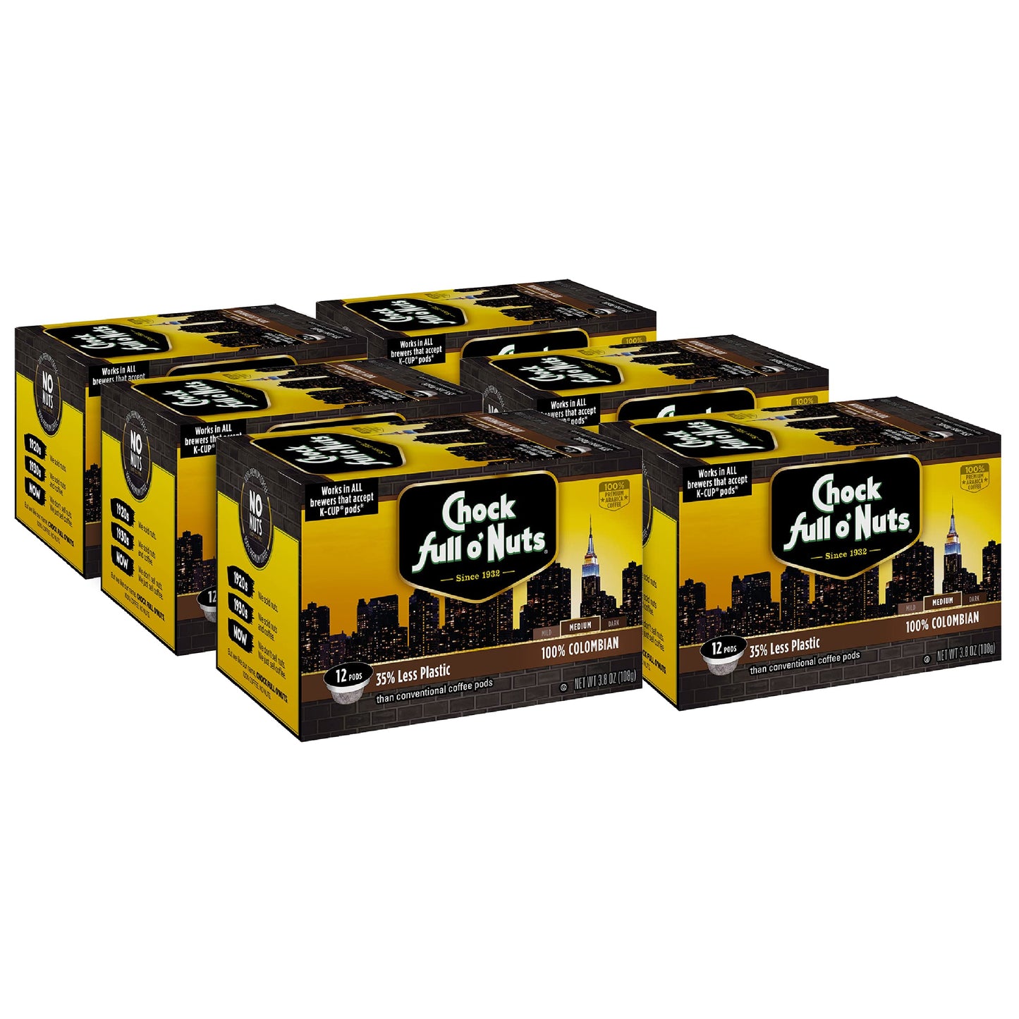 Chock Full o Nuts Colombian Keurig K-Cup Pods – Premium Arabica Medium Roast – 3 Packs of 24 Count