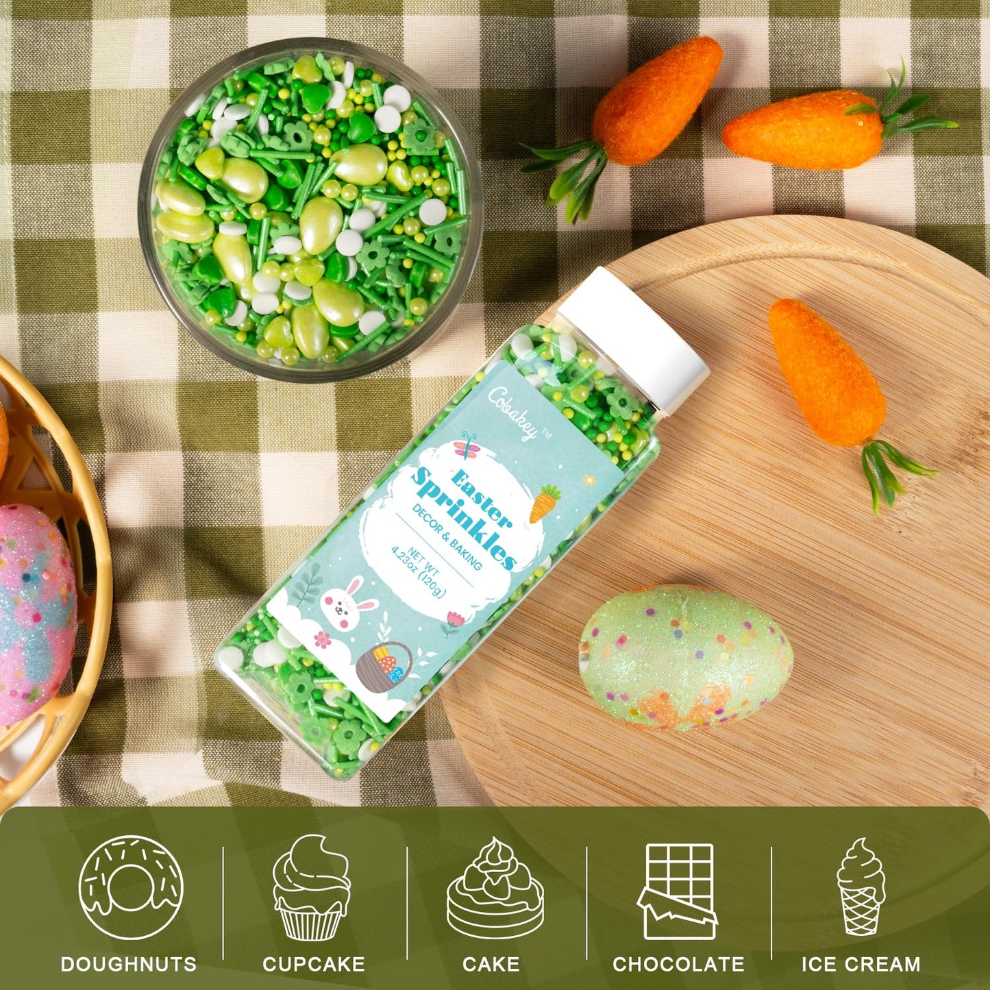 Cobakey Easter Sprinkles For Cookies 4.23 Ounce Spring Sprinkles For Baking Green Easter Eggs Perfect For Easter Cake Decoration