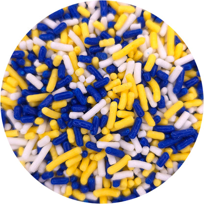 NCS Dark Blue, Yellow, and White Edible Jimmie Sprinkles, 8 ounces - Great for Cupcakes, Cookies, Cakes, Cakes Pops