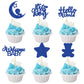 Gyufise 24Pcs Baby Shower Boy Cupcake Toppers With Moon Star Bear Light Blue Glitter It'S A Boy Welcome Baby Hello World Baby Bo
