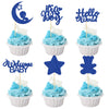 Gyufise 24Pcs Baby Shower Boy Cupcake Toppers With Moon Star Bear Light Blue Glitter It'S A Boy Welcome Baby Hello World Baby Bo