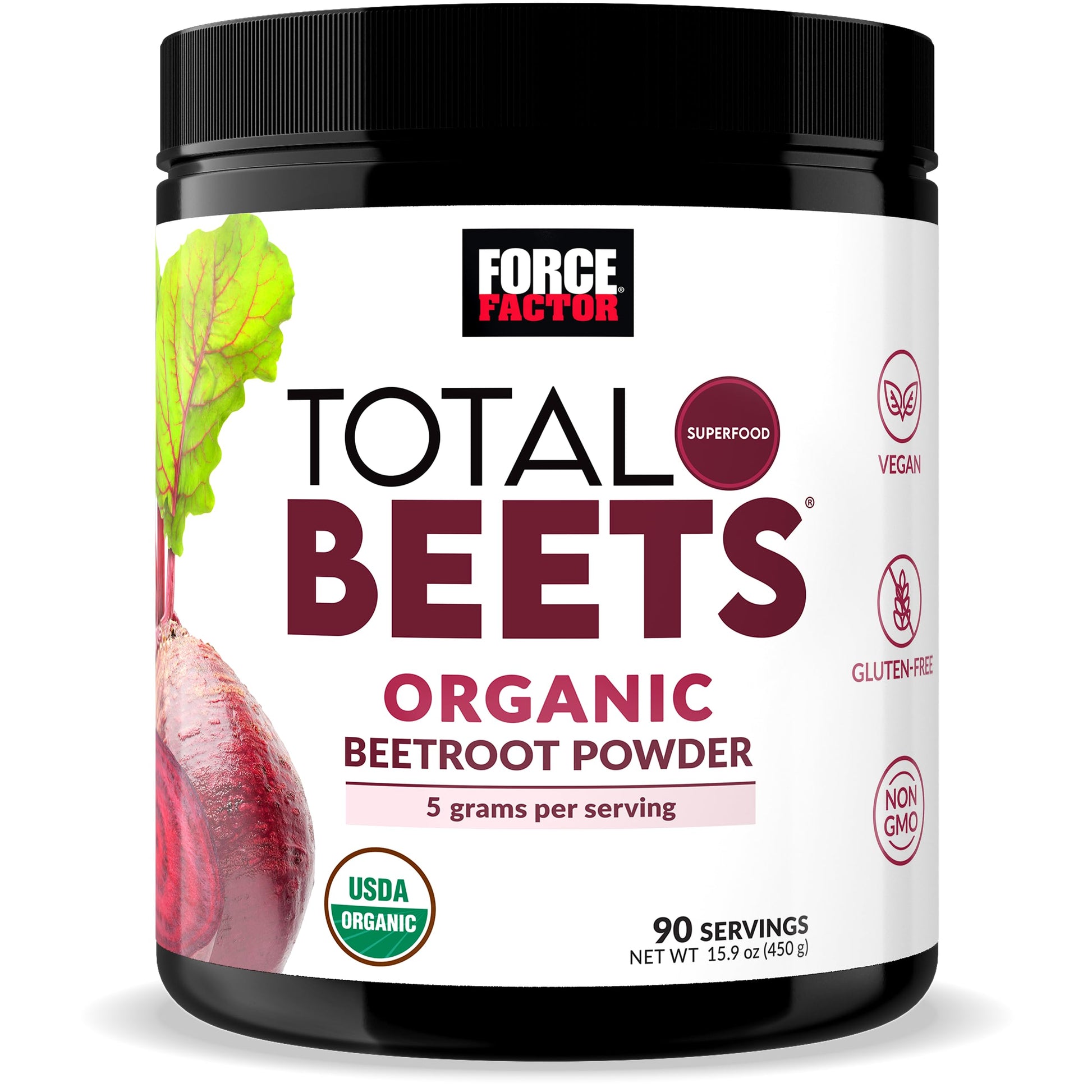 Force Factor Organic Beetroot Powder Superfood, Vegan, Gluten-Free, Non-GMO, 15.9 oz, Unflavored, 90 Servings