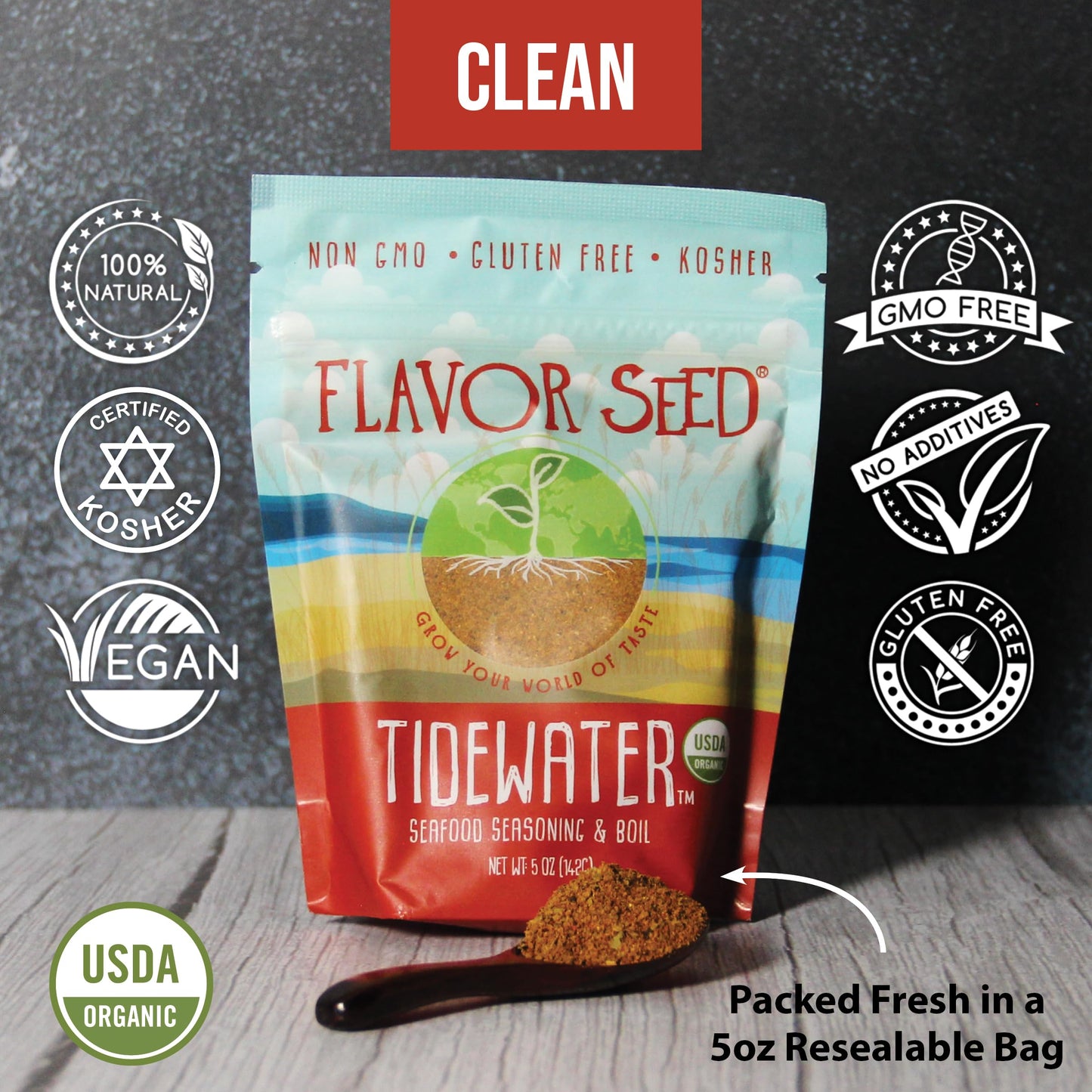 Flavor Seed Tidewater Organic Seafood Seasoning, All Purpose Fish Seasoning For Shrimp, Crab Meat, Lobster And Seafood Boils Wit
