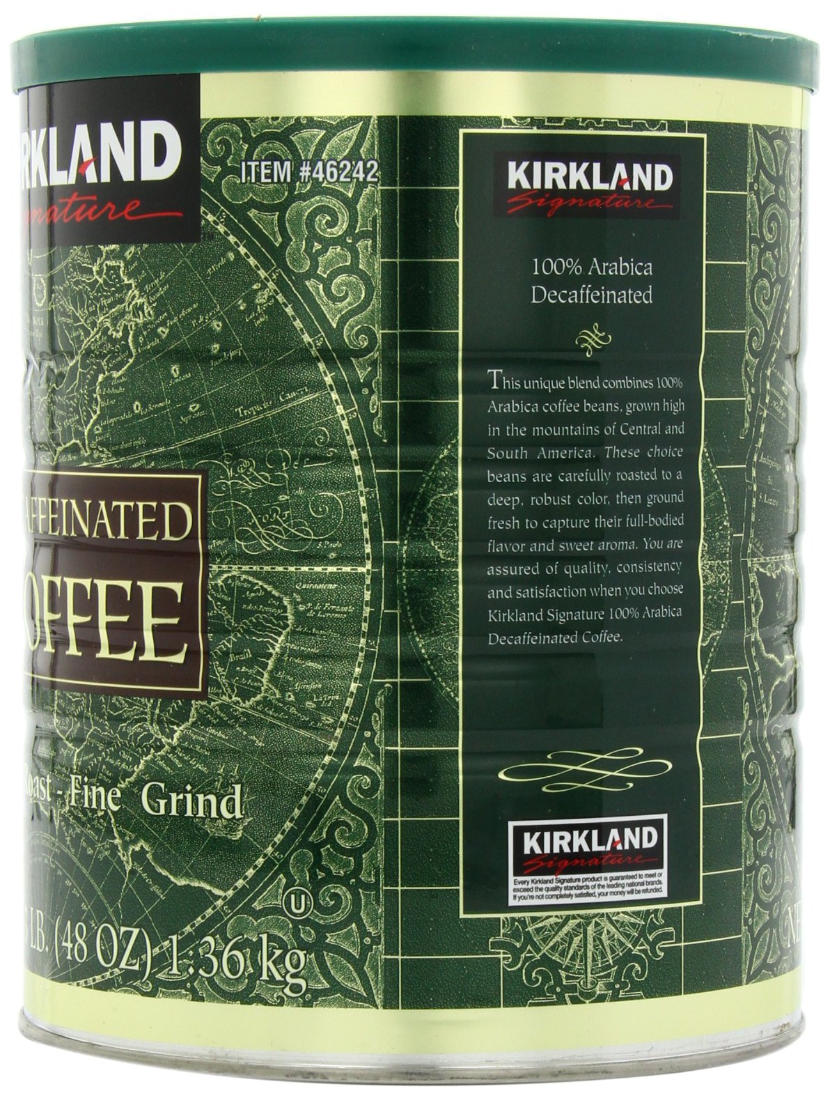 Kirkland Signature Dark Rost Fine Grind Decaf Arabica Coffee, 48 Ounce