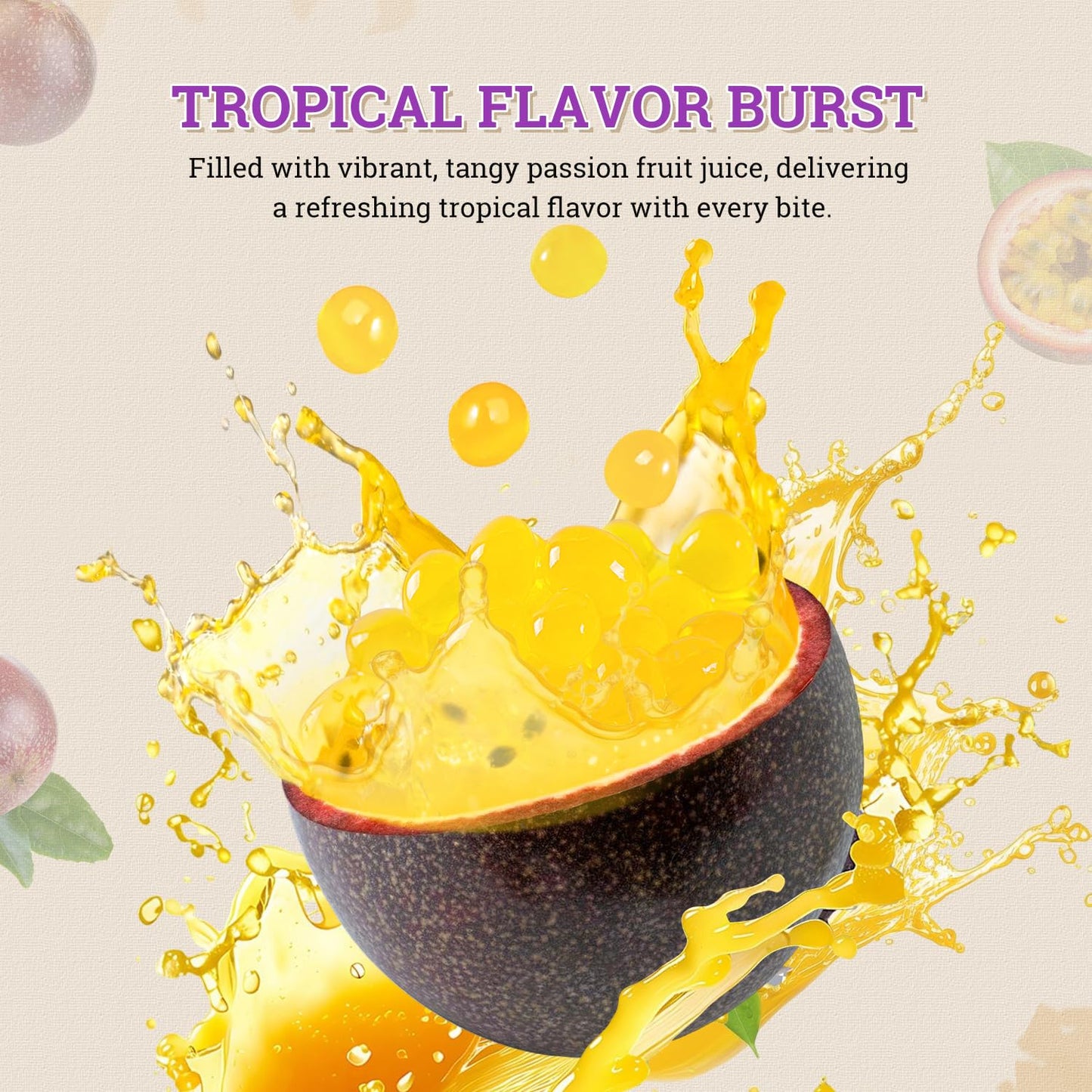 52Usa Passion Fruit Popping Boba (500G), Popping Pearls For Bubble Tea, Beverages, Sweets, Ice Cream, Shakes, Desserts & Smoothi