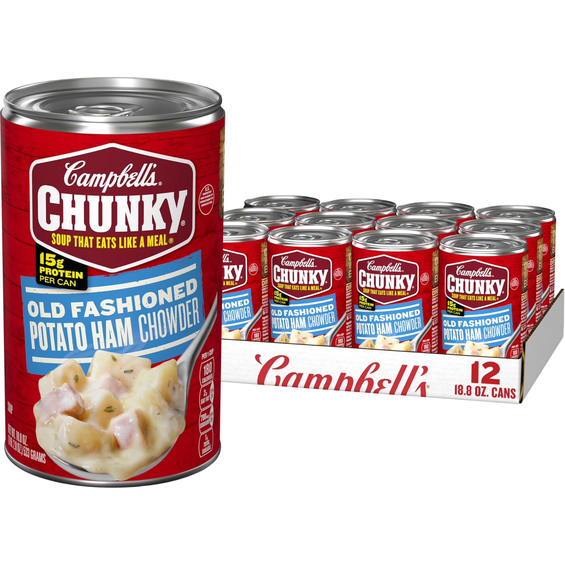 Campbell s Chunky Soup, Old Fashioned Potato Ham Chowder, 18.8 Ounce Can (Pack of 12)