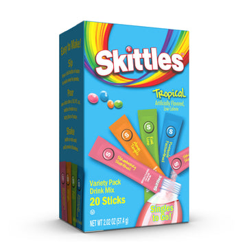 SINGLES TO GO! Skittles Singles To Go Variety Pack, Zero Sugar, Low Calorie, 20 Single Servings, Tropical Flavors, 1.92 Ounce