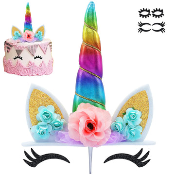 Unicorn Cake Topper Handmade Rainbow Horn Unicorn Cake Topper Unicorn Happy Birthday Party Decoration Supplies Magic Reusable Ca