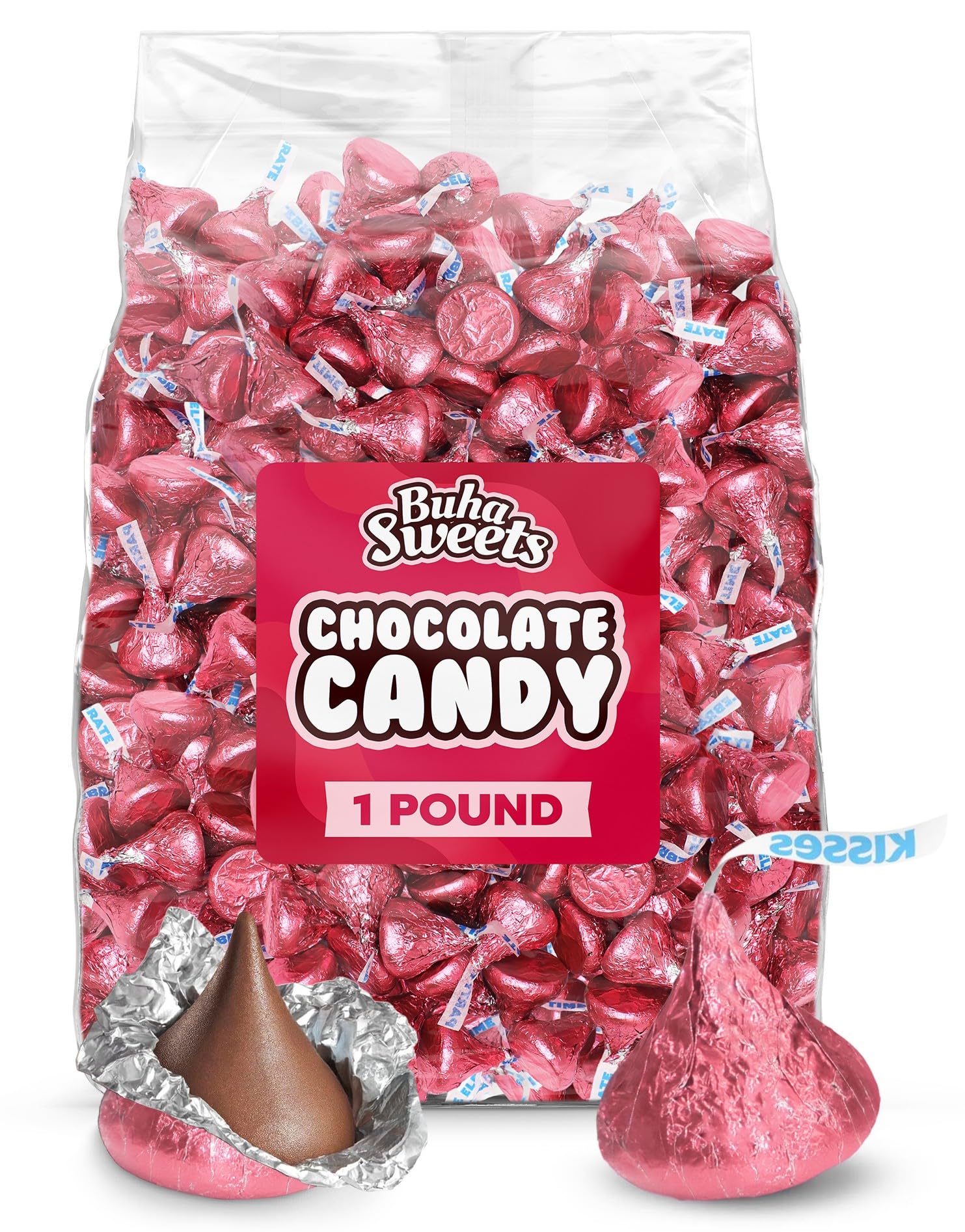 Milk Chocolate Candy In Pink Foil - 1 Pound Bag (Approx. 100 Pieces)  Individually Wrapped Chocolates Pink Candies for Baby Showers  Weddings  Gender Reveals & Party Buffets
