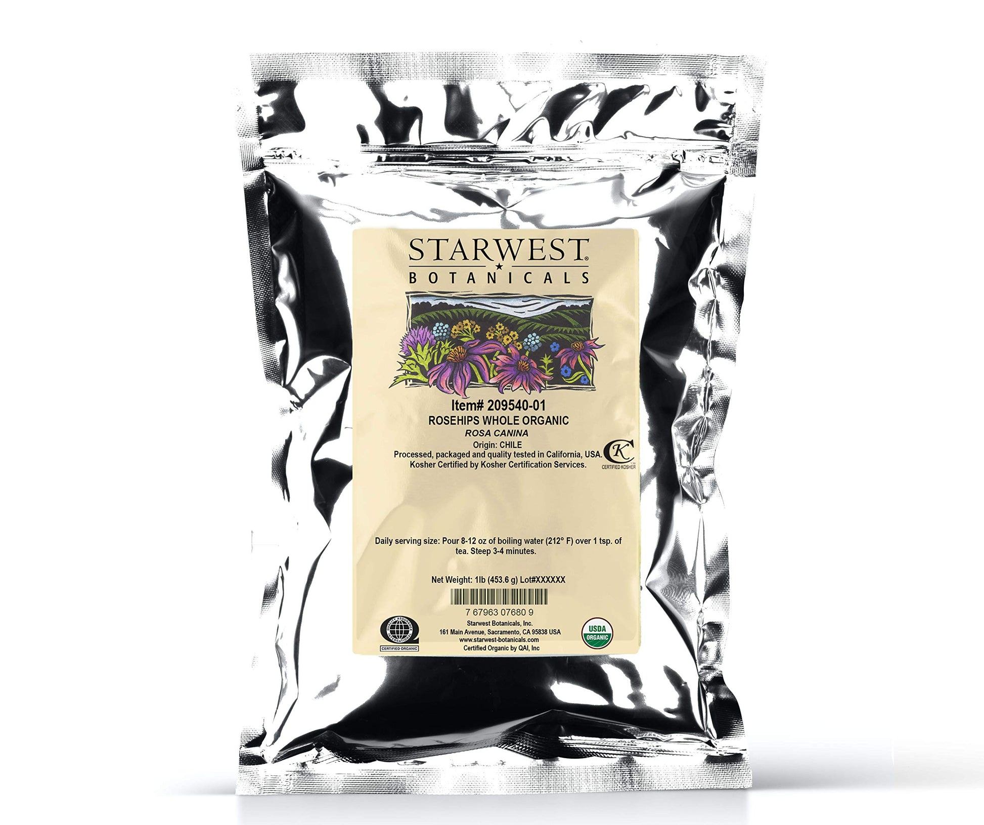 Starwest Botanicals Whole Organic Rose Hips, 1 Pound