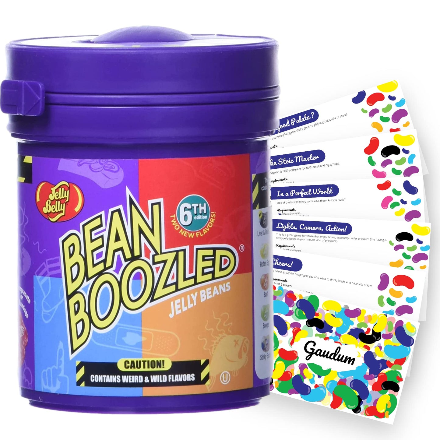 Jelly Belly Bean Boozled Jelly Beans Dispenser Game New Edition + 5 Gaudum Jelly Bean Game Cards (For Adults)