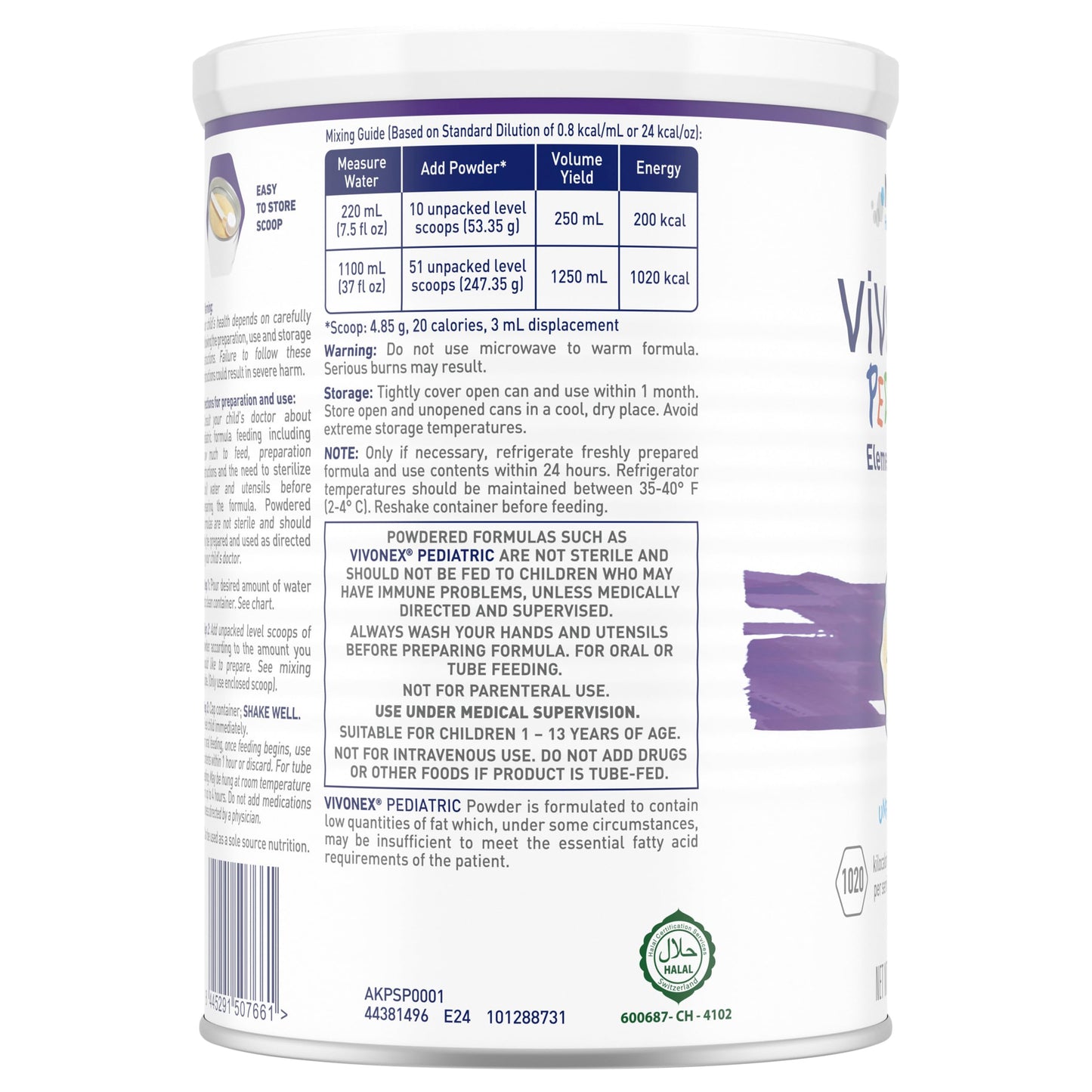 Vivonex Pediatric Elemental Powder For Kids Age 1 to 13 - Unflavored Amino Acid-Based Nutritionally Complete Hypoallergenic Form