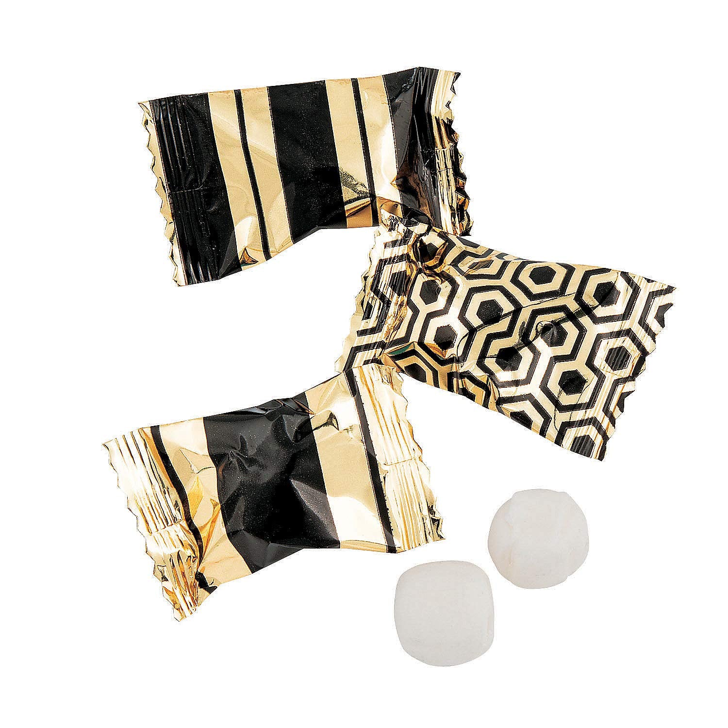 Fun Express Buttermints Candy, Individually Wrapped, 14 oz, Black and Gold, 108 Pieces