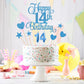 Lecferrarc 14th Birthday Cake Decorations Set, Glitter Happy 14th Cake Toppers and Candles, Blue, Paper