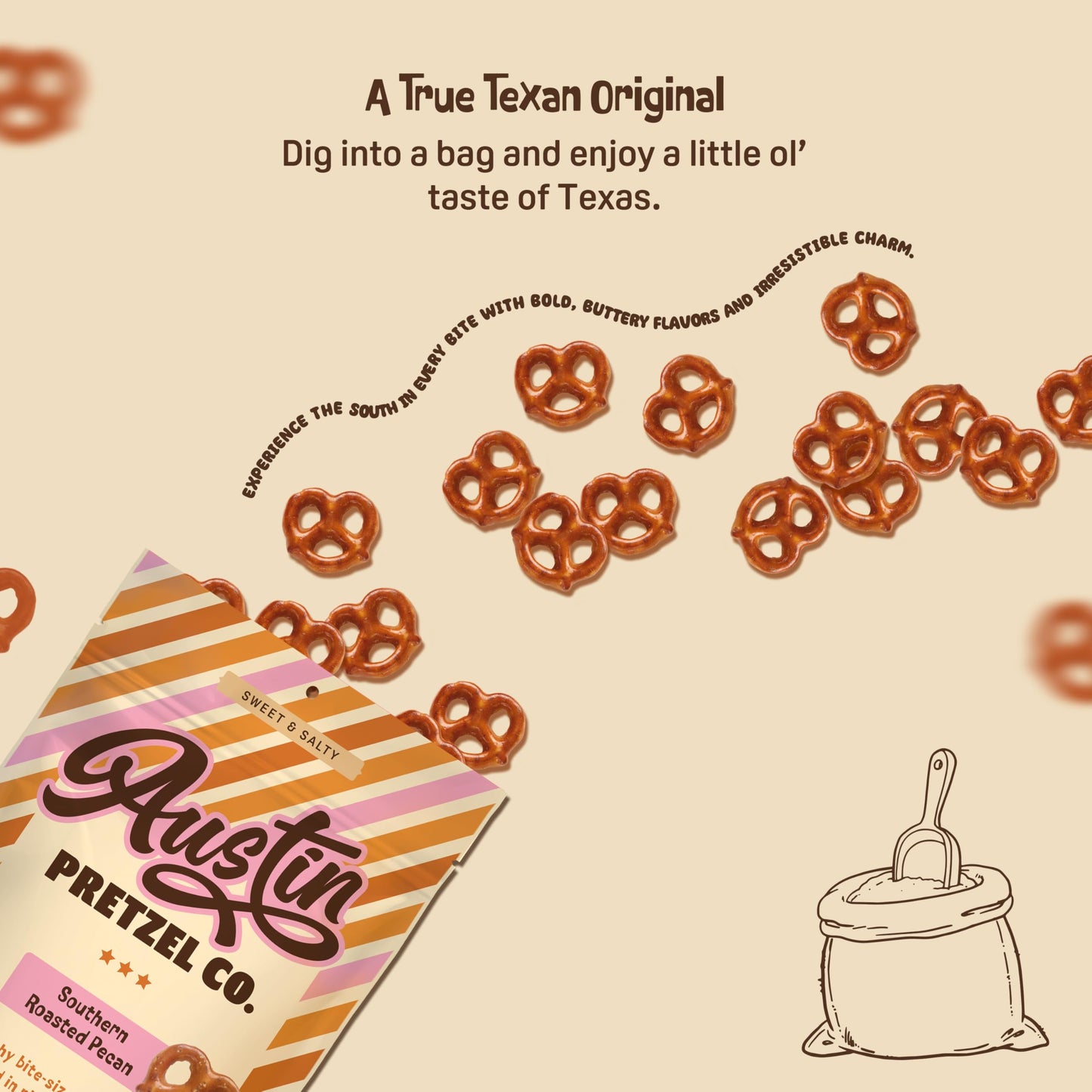 Southern Roasted Pecan Pretzels - 4 Oz Gourmet Snack, Crunchy Bite-Sized With Rich Butter Toffee Coating - A Taste Of Texas In E