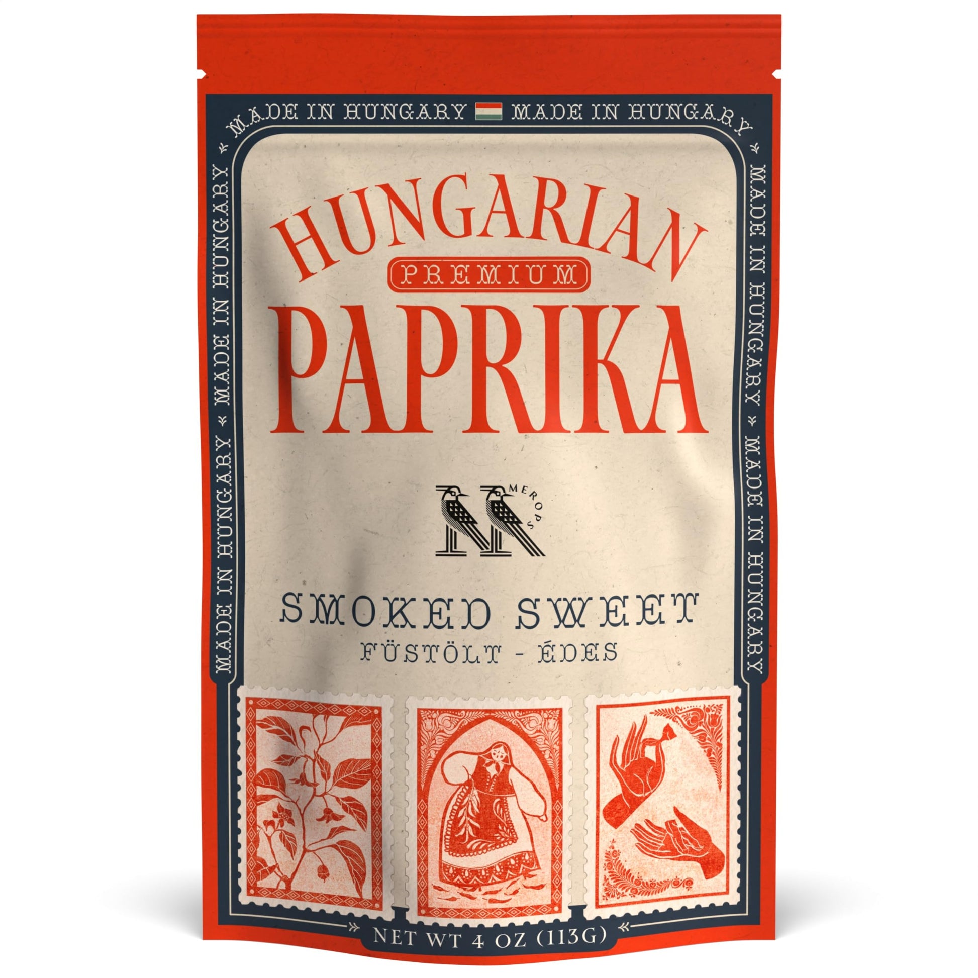 MEROPS Premium Smoked Sweet Hungarian Paprika Powder - Non-GMO, Deep Red Color - 4 oz Resealable Bag