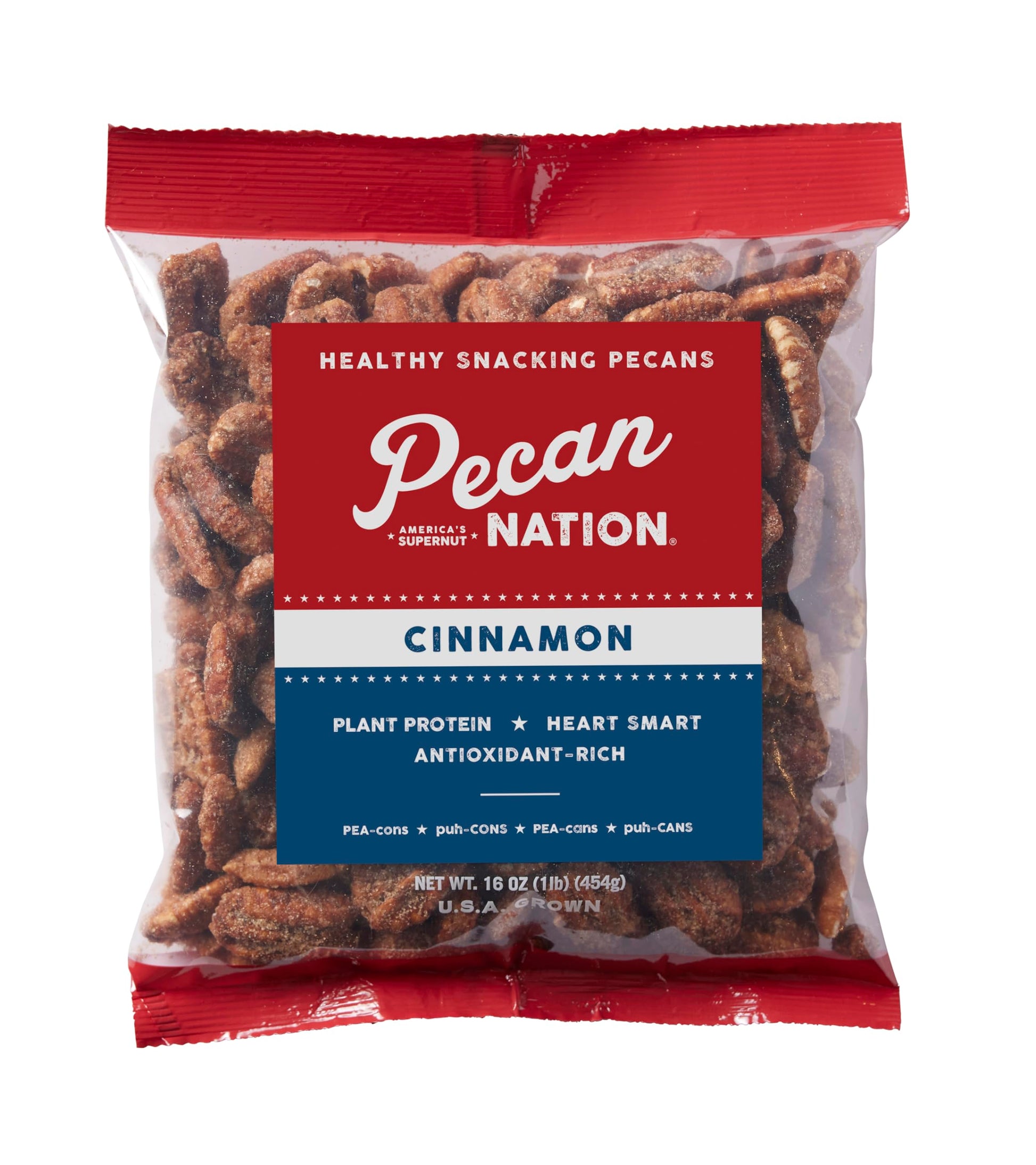 Pecan Nation Cinnamon Flavored Roasted Pecan Halves, 16 oz, Non-GMO, Natural, 2 Pack, Brown