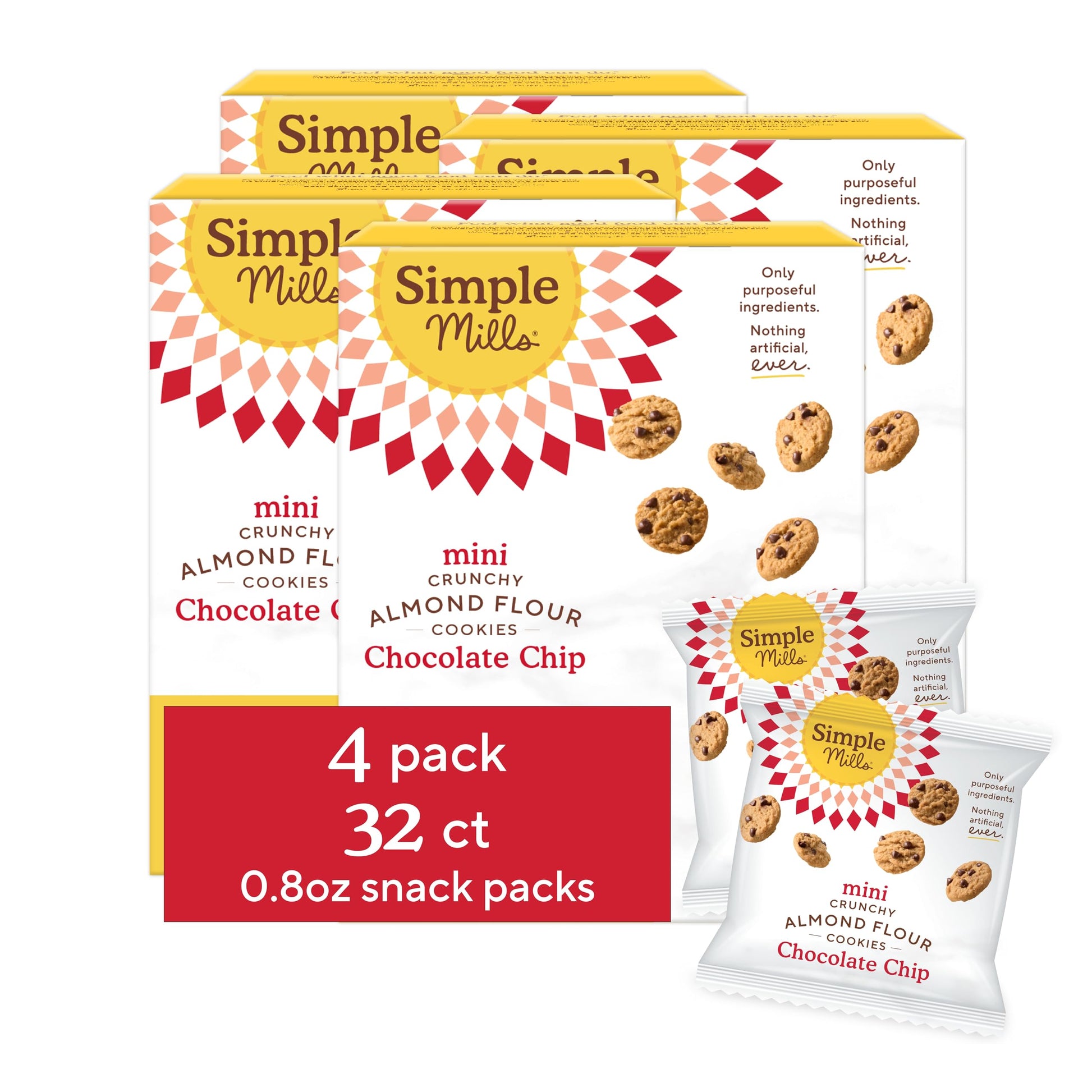 Simple Mills Almond Flour Mini Chocolate Chip Cookie Snack Packs, Gluten Free and Delicious Crunchy Cookies, Organic Coconut Oil