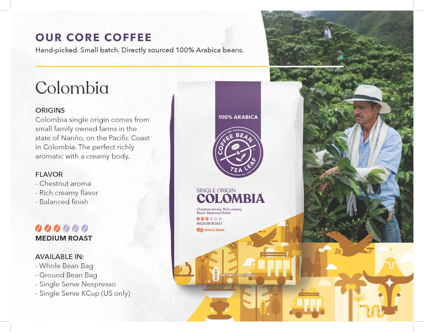 The Coffee Bean & Tea Leaf Colombia Single Origin Coffee K-Cups (Medium Roast, 10Ct)