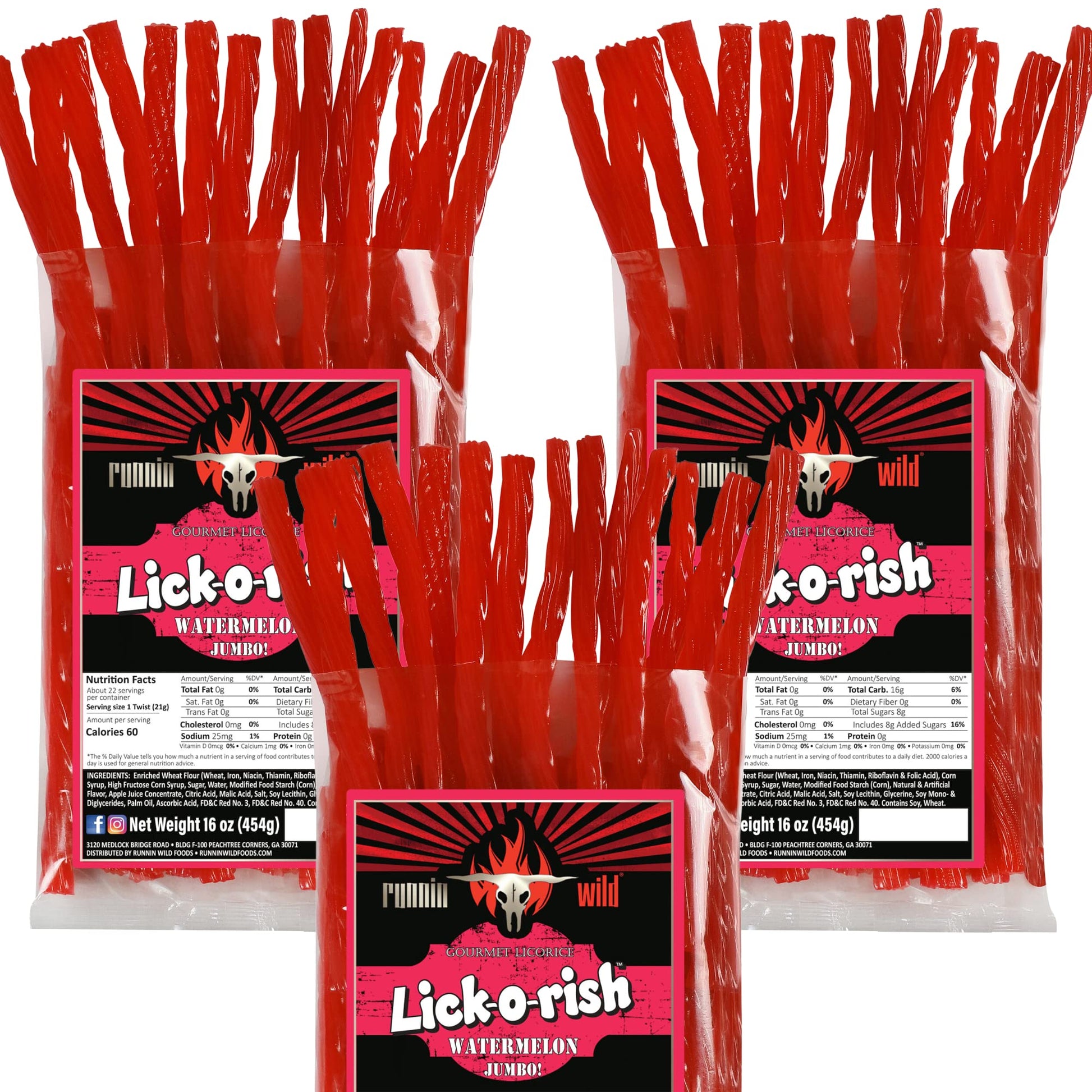 RunninWild Watermelon Licorice Candy - 3 Bags, 1 Pound Each, Sweet Treats, Black & Blue
