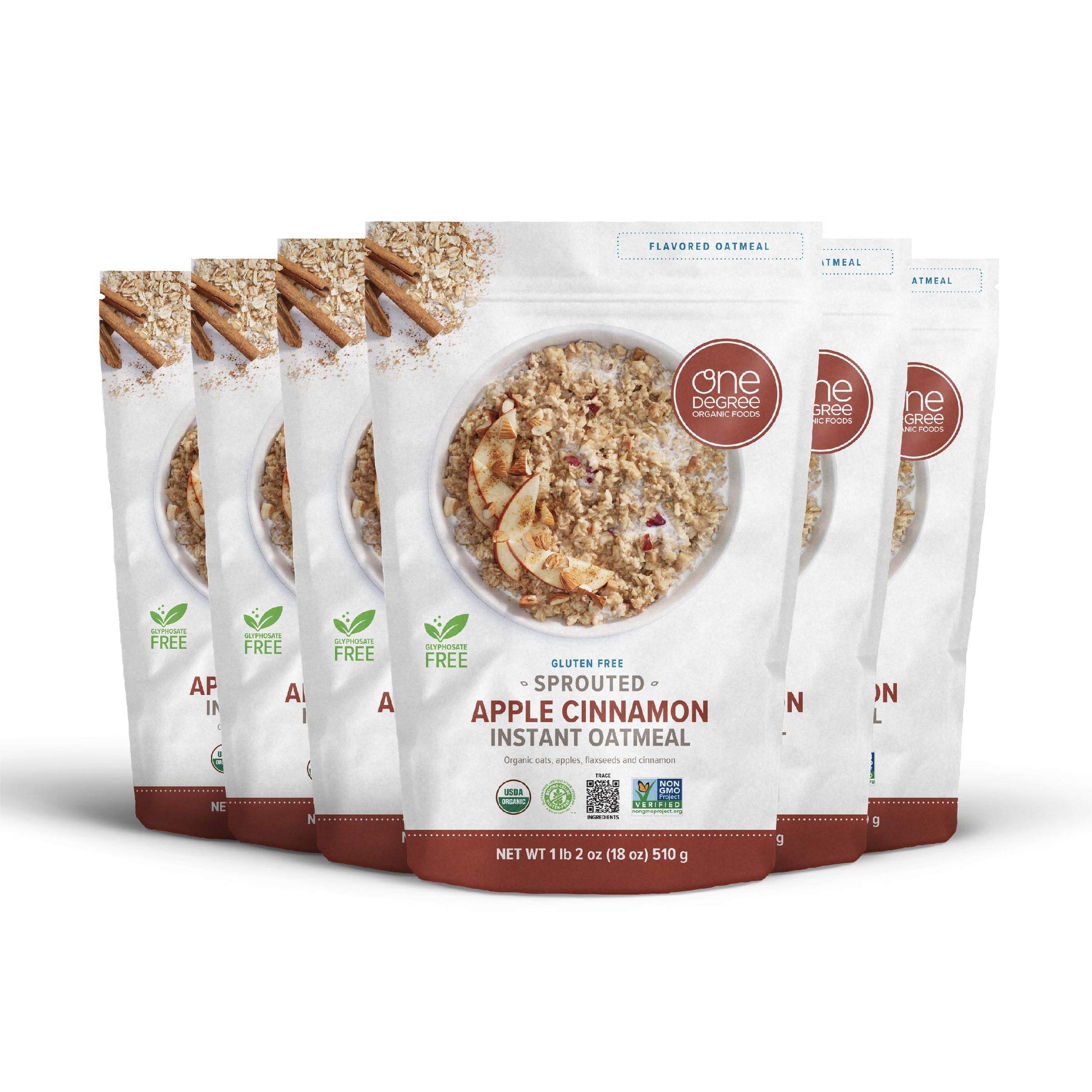 One Degree Organic Foods Sprouted Instant Oatmeal, Usda Organic, Non-Gmo, Vegan, And Gluten Free Instant Oatmeal (Apple Cinnamon, 6 Pack)