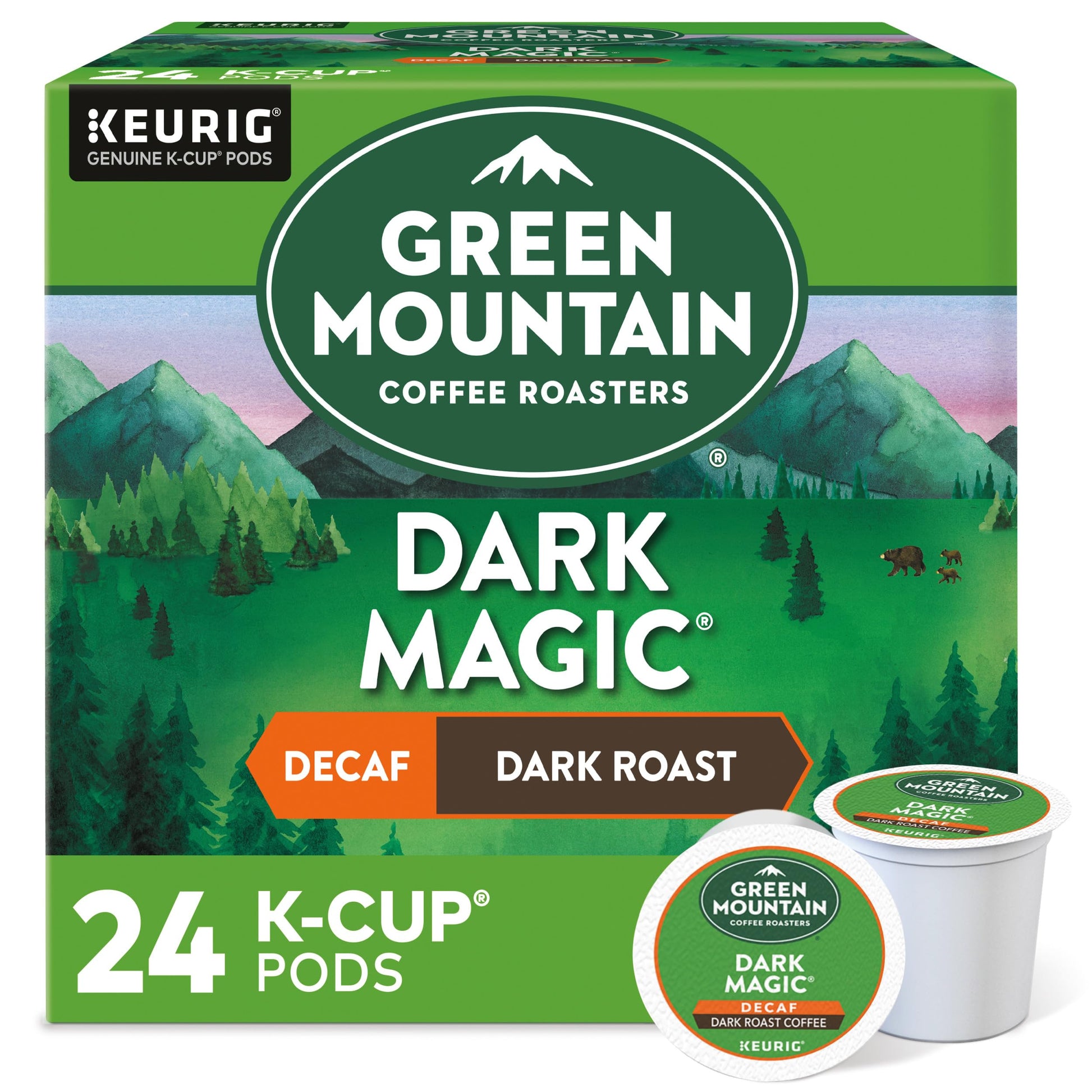Green Mountain Coffee Decaf Dark Magic K-Cup, 24 Count, for Keurig Brewers, Green, Model 4067