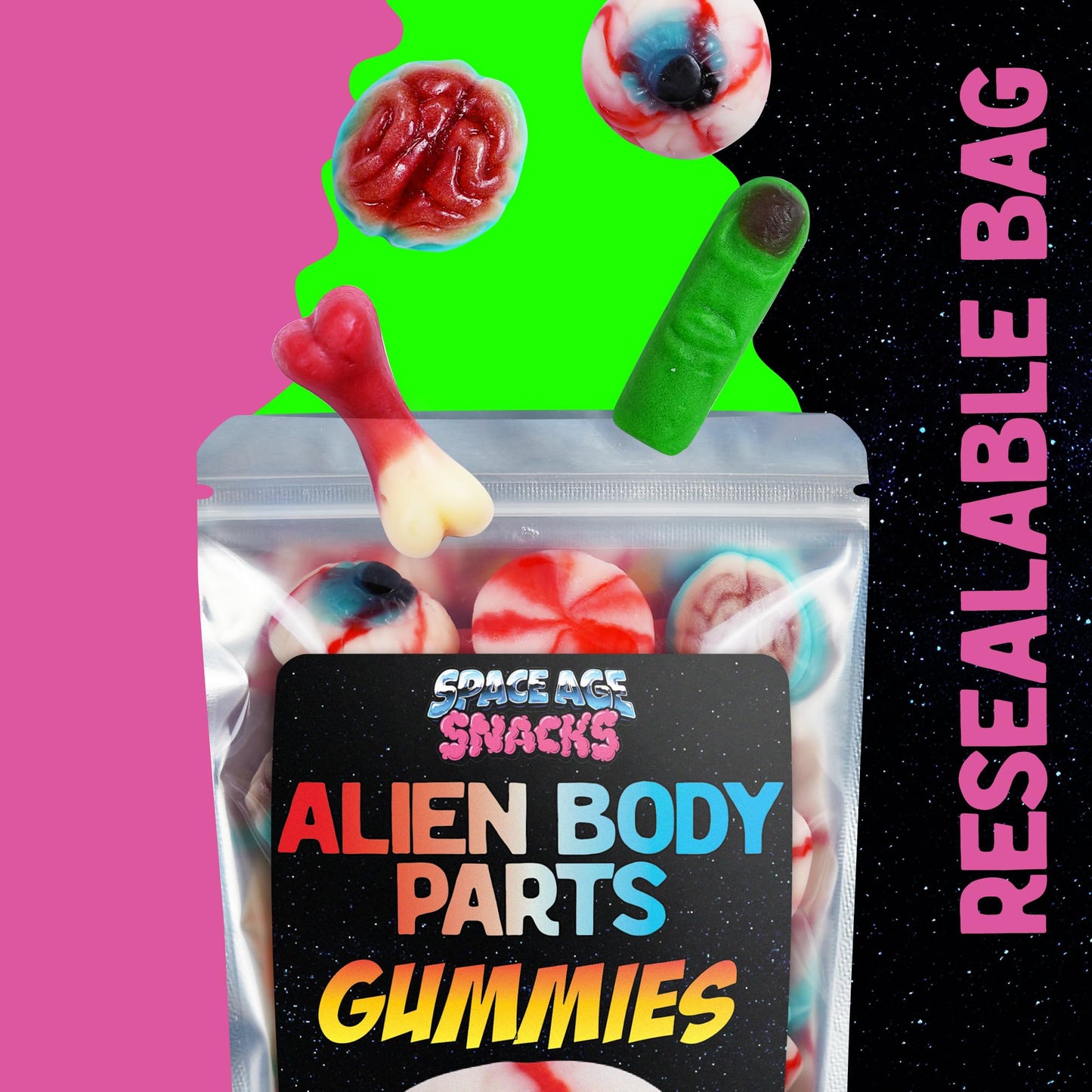 Alien Gummy Body Parts - 10 Ounces Of Halloween Candy Bulk For Halloween Gummy Brains And Body Parts - Halloween Gummy Candy Bod