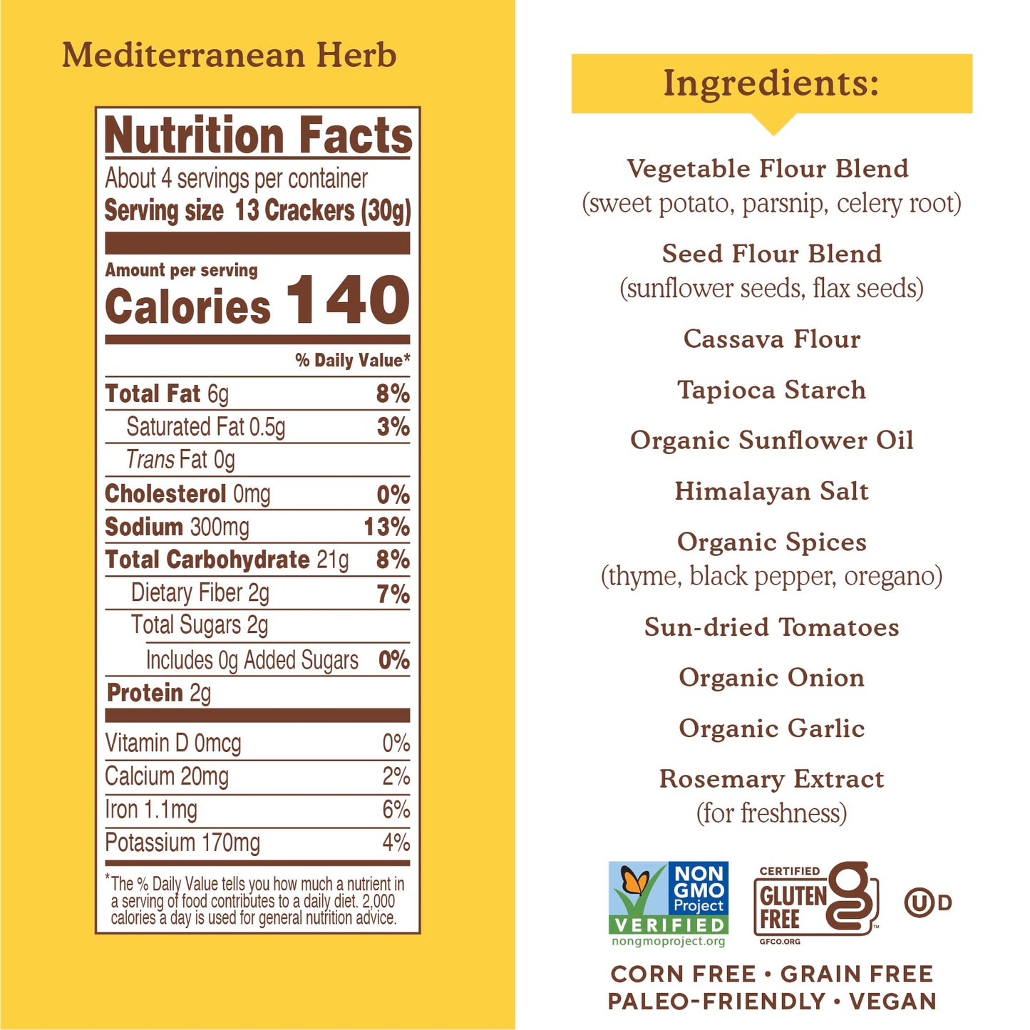 Simple Mills Vegetarian Flour Pita Cookies, Mediterranean Herbs, Gluten Free, Vegan, Healthy Snacks, Paleo, 4.25 oz Pack of 6