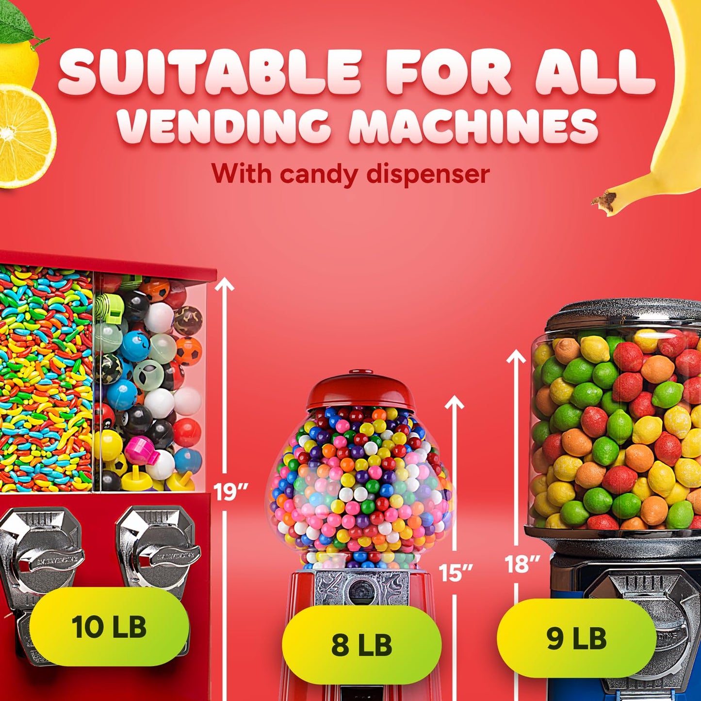 Gumballs For Gumball Machine - 0.5 Inch Gum Balls - Chewing Bubble Gum - 1.9 Lb Kids Gum Bulk Gumball Machine Refills - 515 Pcs