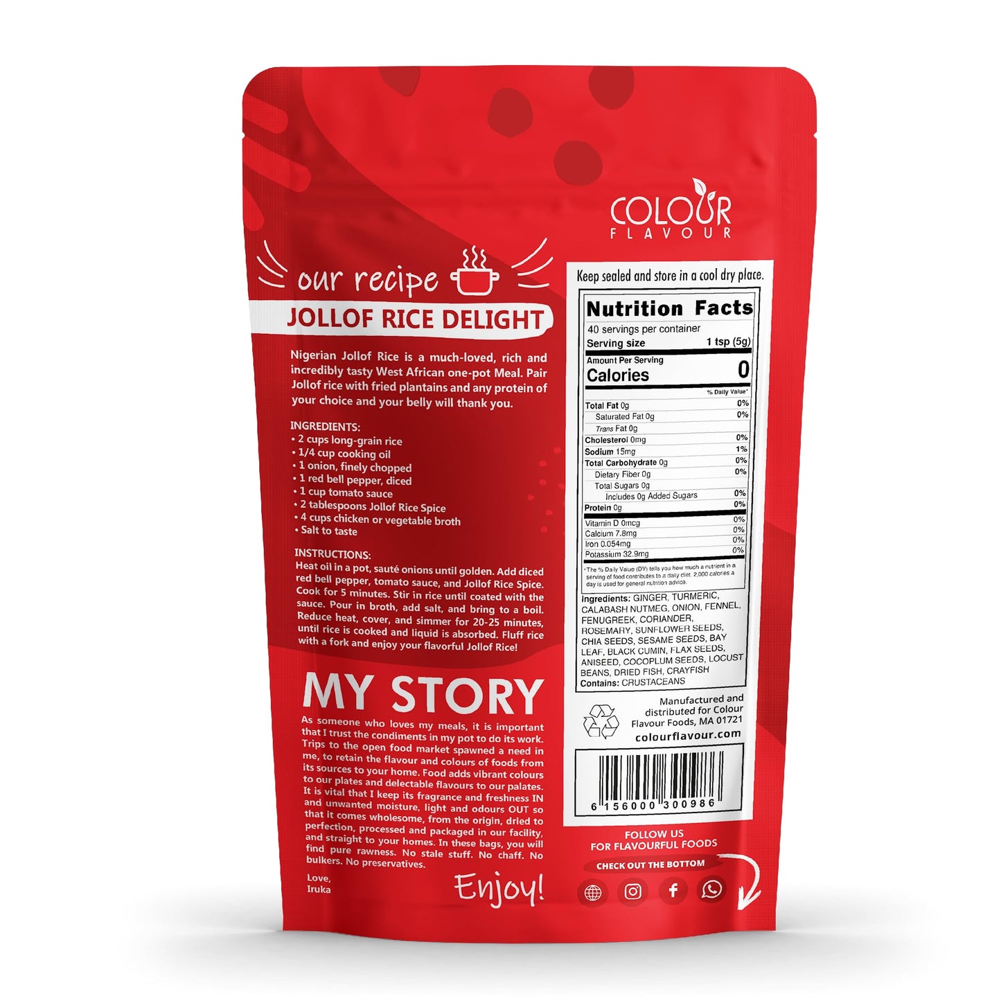 Colour Flavour Jollof Rice Spice - Smoky Seasoning with Herbs & Superfoods, 7 Ounce (Pack of 2)