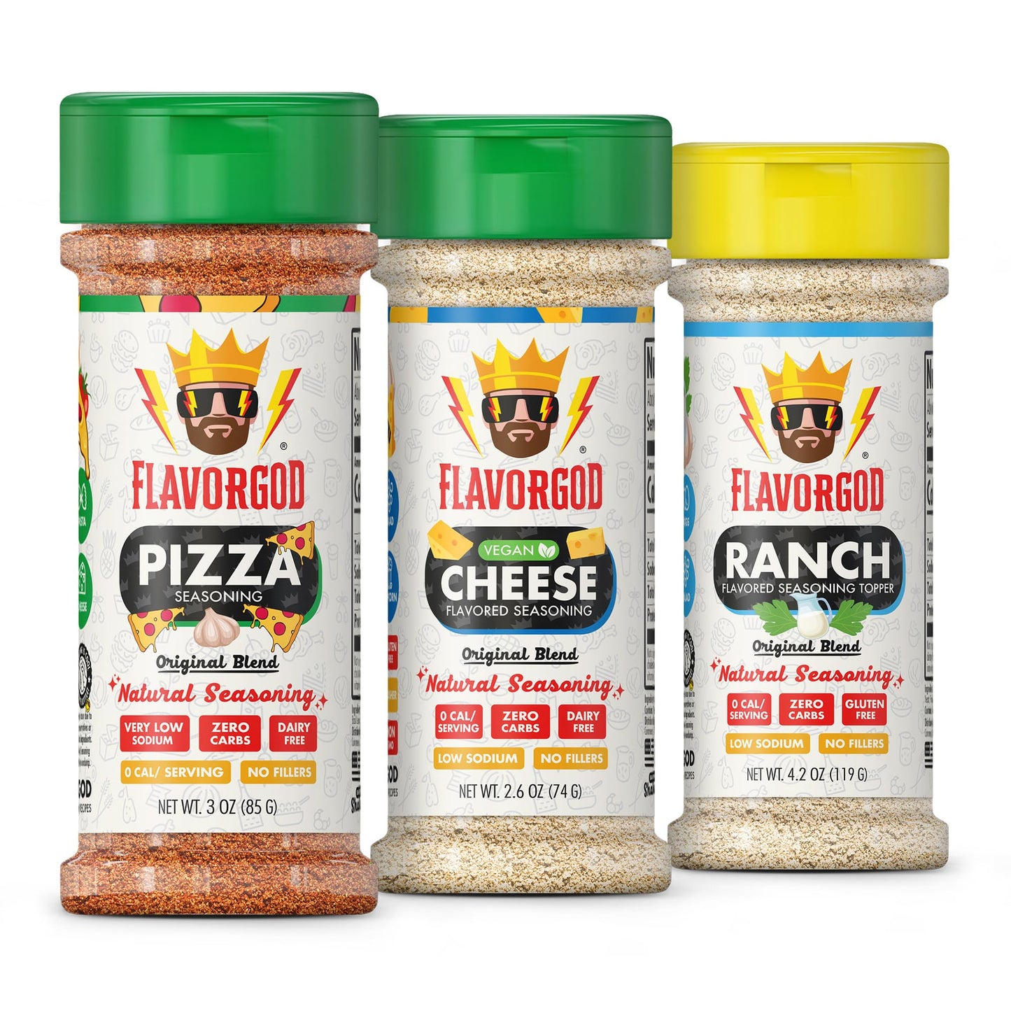 Flavor God Football Combo Pack - Spices, Topper & Seasoning Gift Set - Pizza, Cheese, Ranch - Premium All Natural - Pack of 3