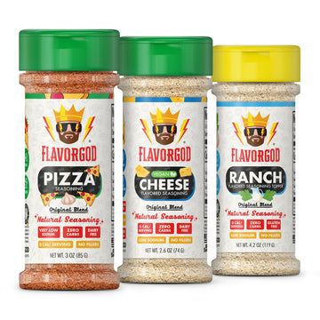 Flavor God Football Combo Pack - Spices, Topper & Seasoning Gift Set - Pizza, Cheese, Ranch - Premium All Natural - Pack of 3
