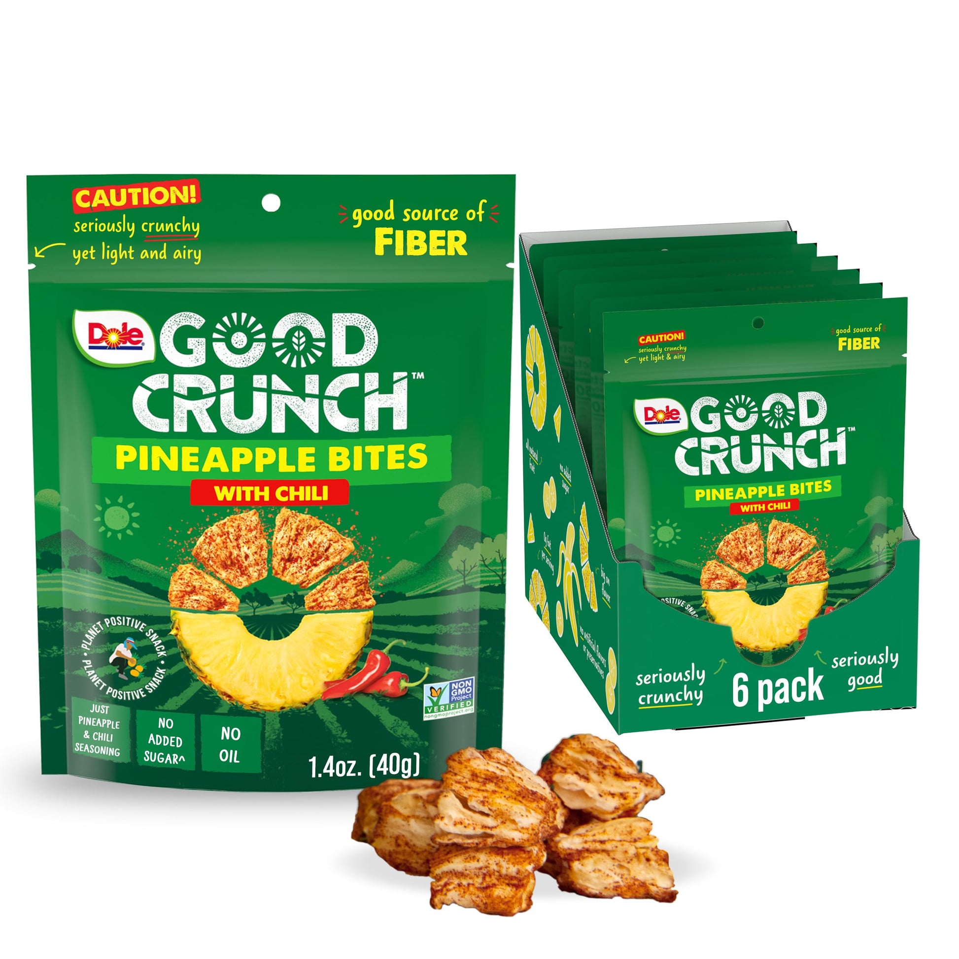Dole Good Crunch Pineapple With Chili Dried Fruit Bites, Gluten Free & Vegan Snack, 1.4Oz Bags (Pack Of 6)