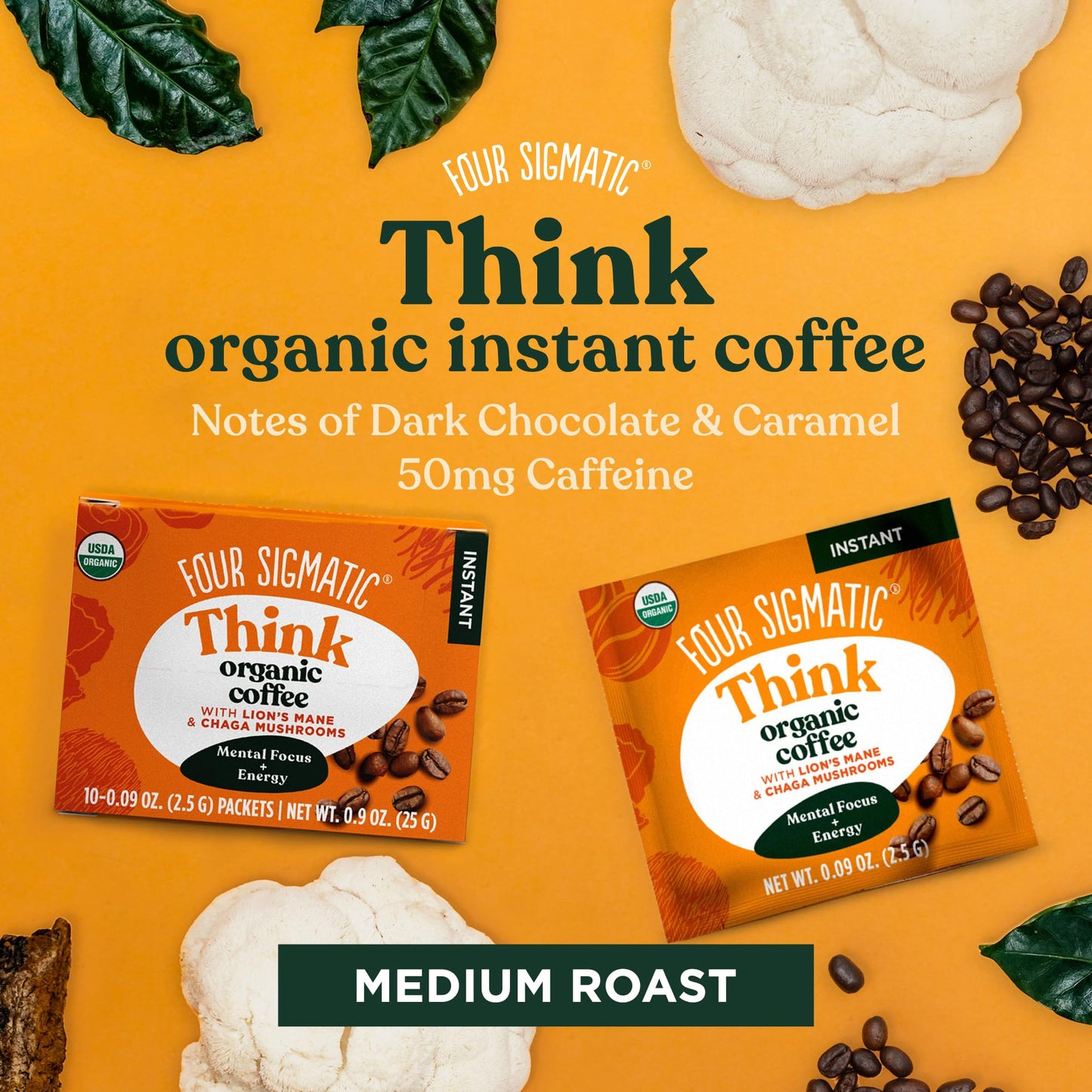 Four Sigmatic Mushroom Mix Coffee Lion'S Mane  Think  Pack Of 3 (30 Packets Total)