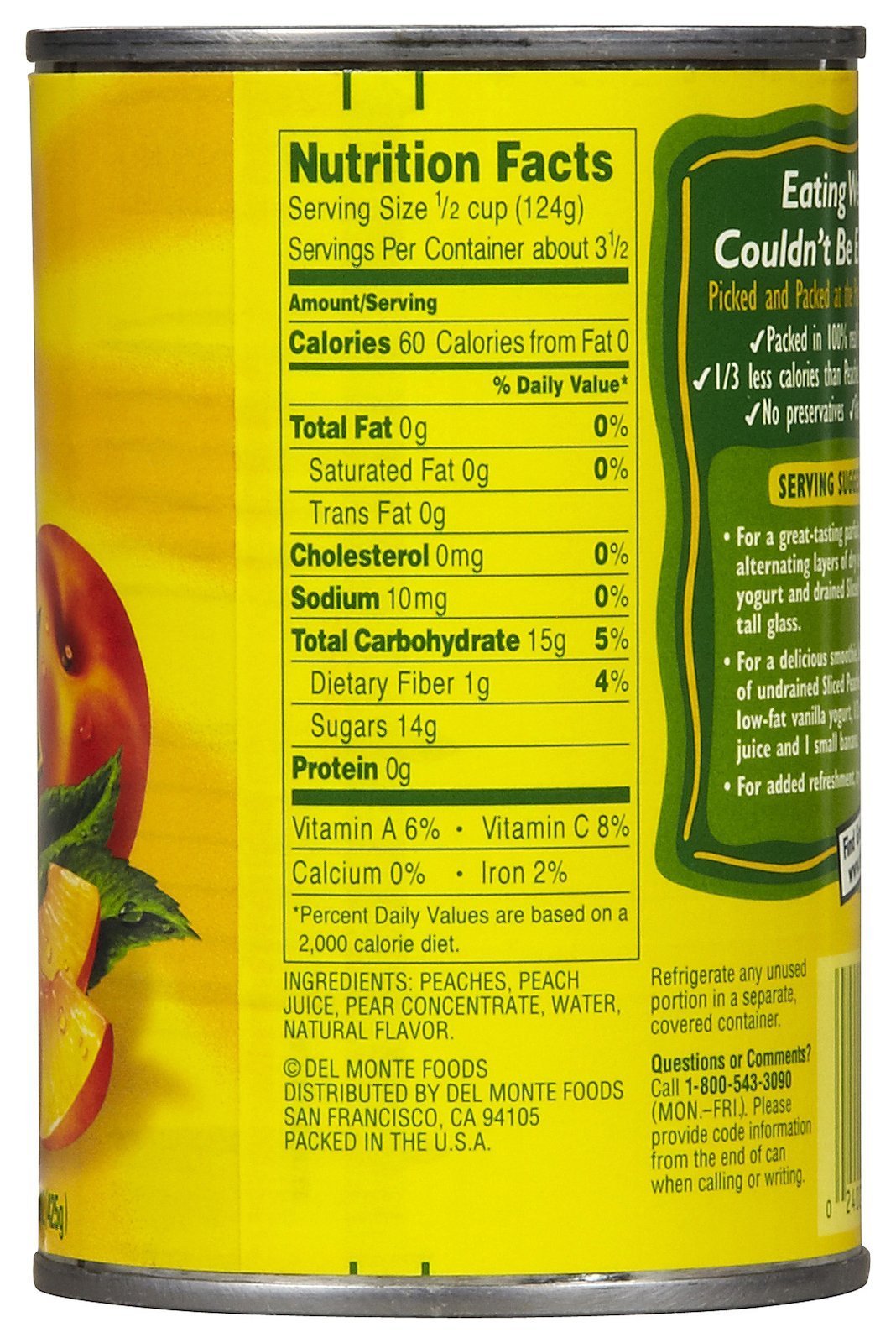 Del Monte Peaches Sliced Yellow Cling 100% Juice - 15 oz