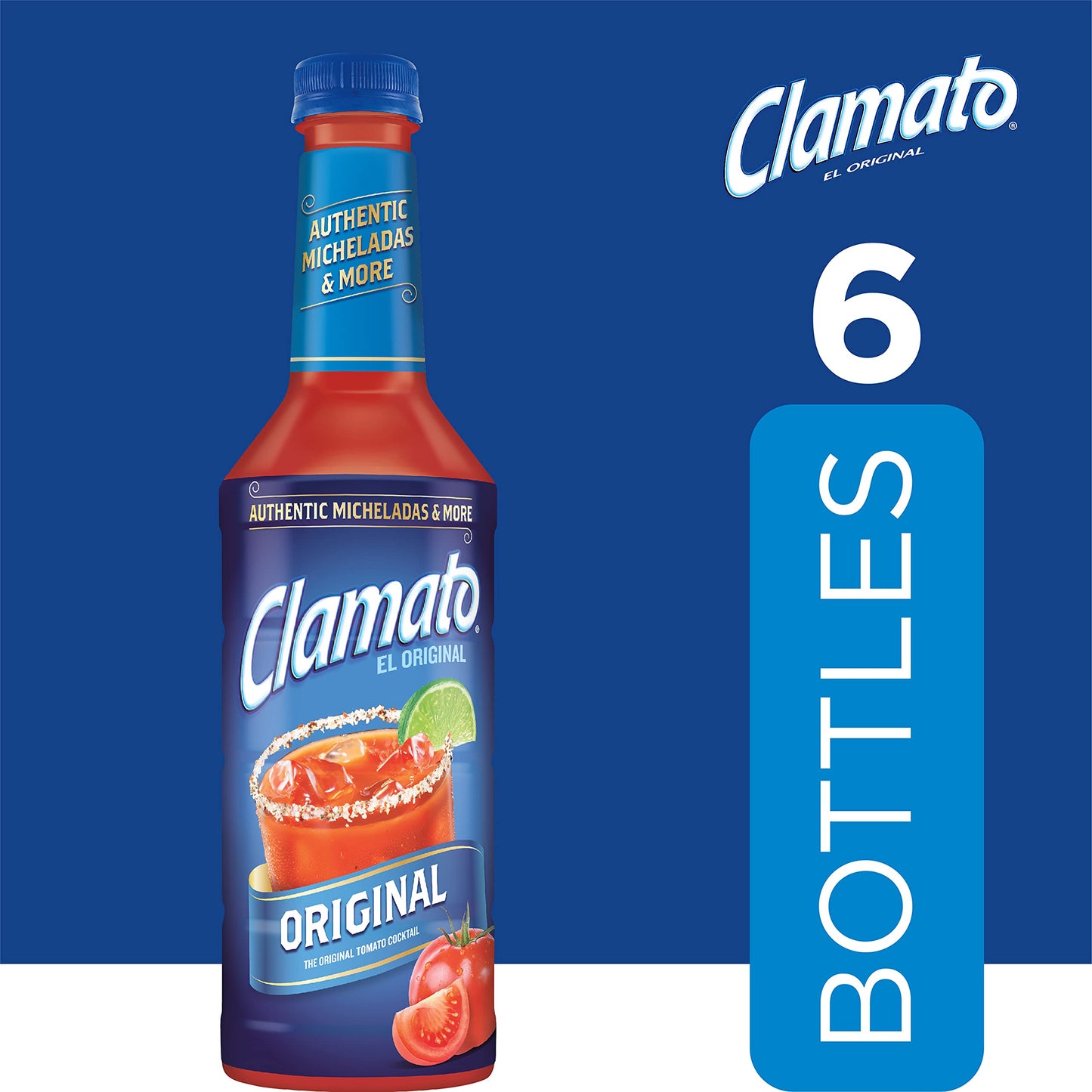 Clamato Original Tomato Cocktail, 1 L Bottle (Pack of 6) - 33.8 Fl Oz