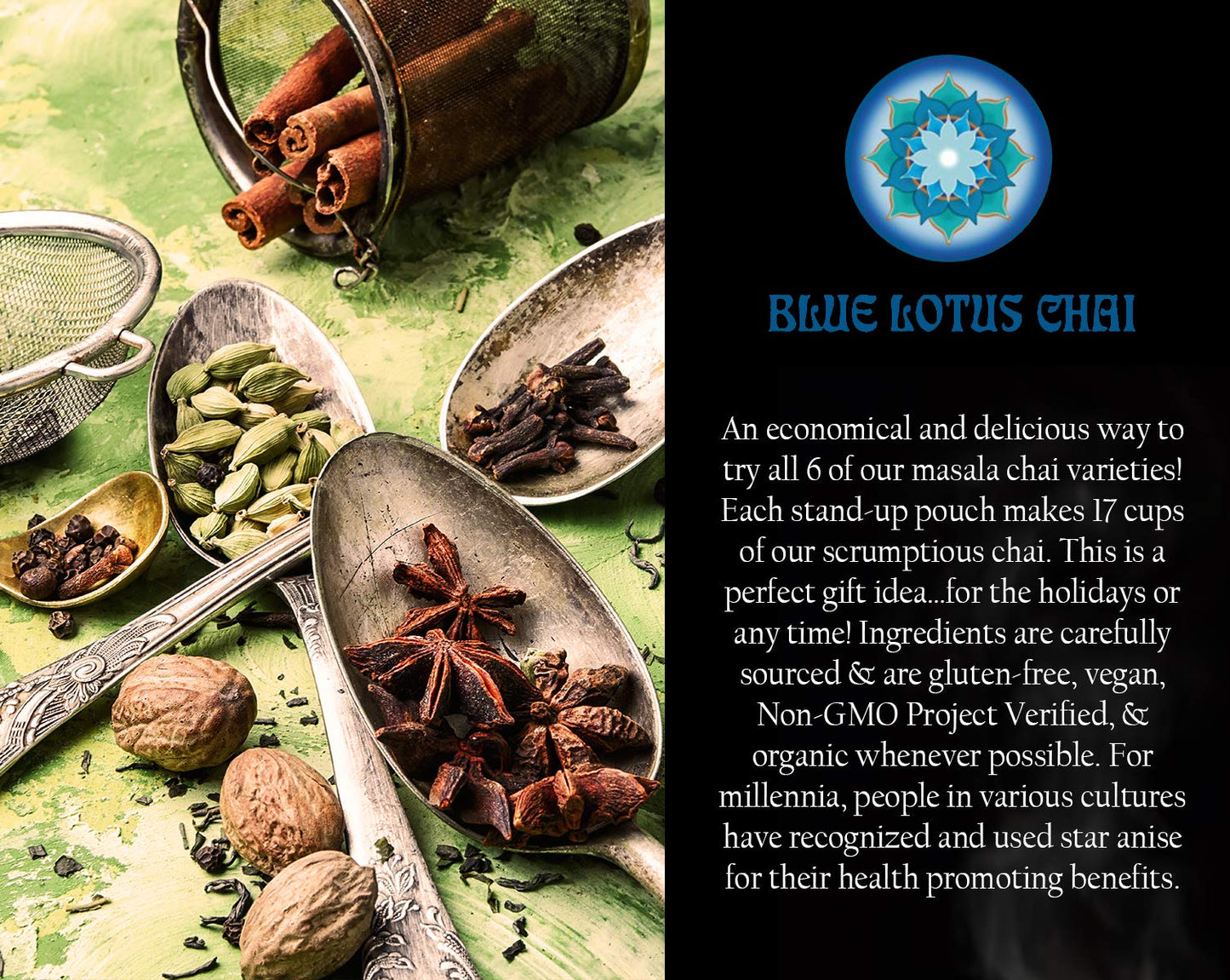 Blue Lotus Chai - Masala Chai Collection - Six Varieties - 0.5 Oz Each (14.17G)