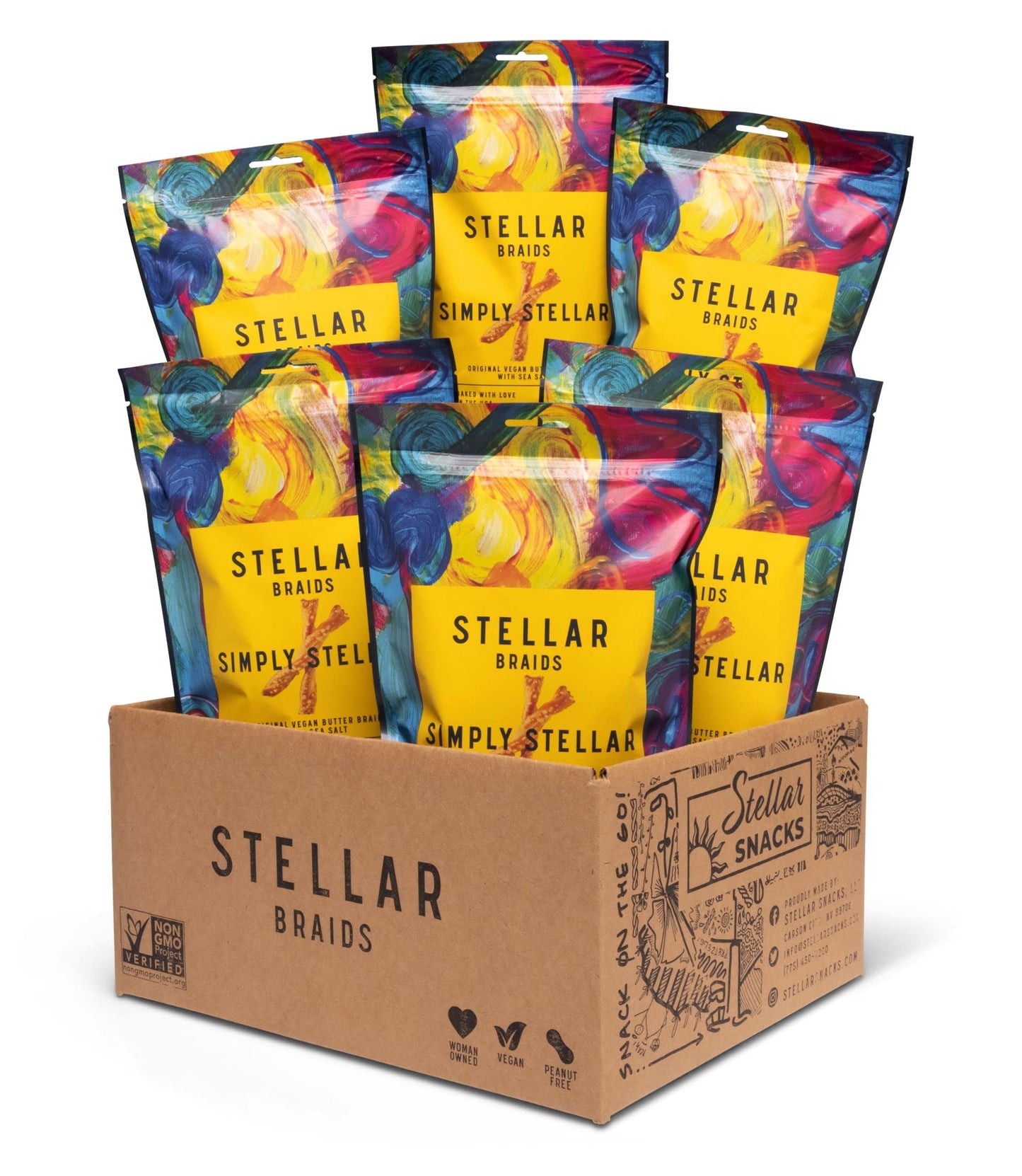 Stellar Snacks Pretzel Braids, Sea Salt, 5 Oz (Pack of 6), Gourmet Pretzel Sticks, Vegan, Kosher, Non GMO, Peanut Free, Healthy