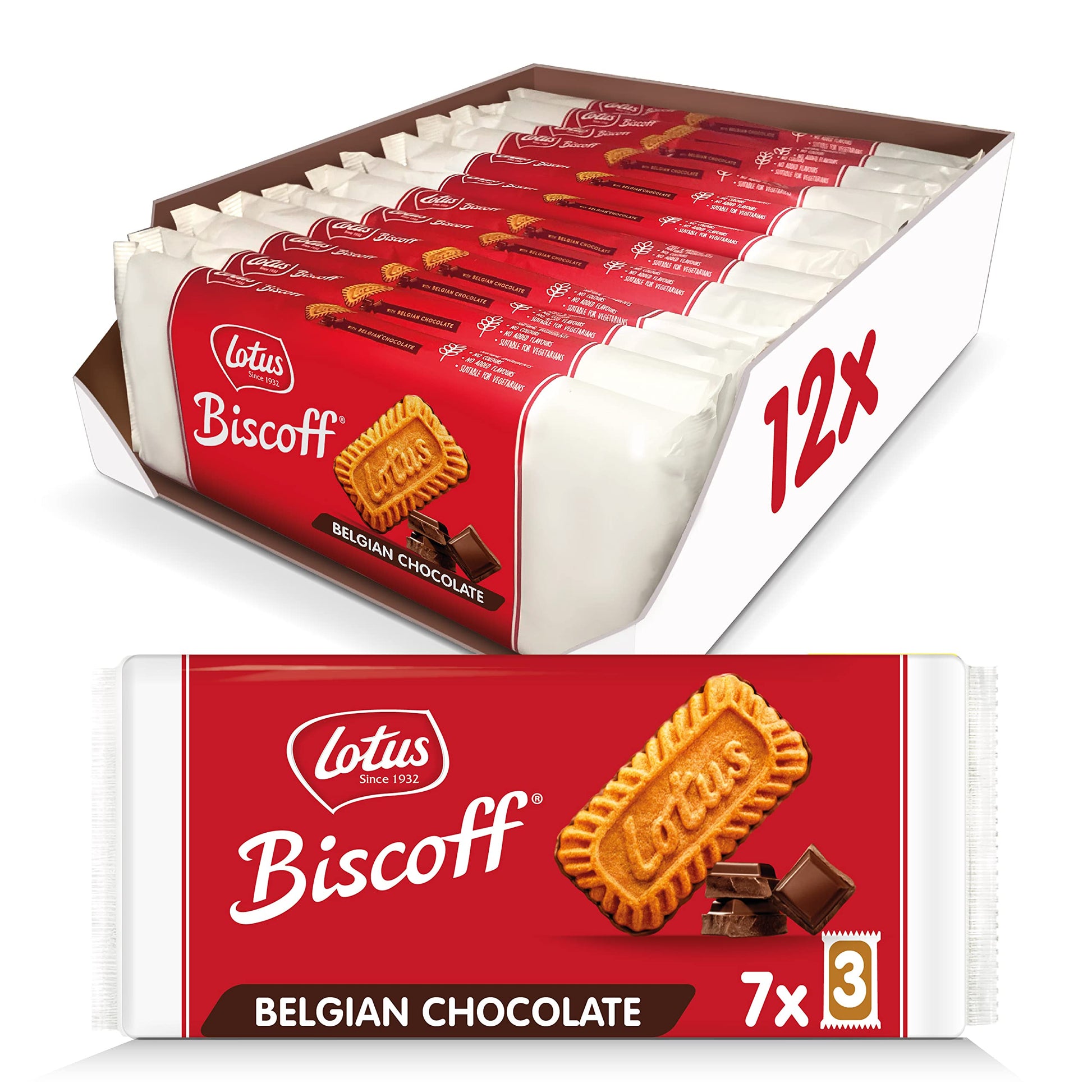 Lotus Biscoff with Chocolate - European Biscuit Cookies - 5.4 Ounce (Pack of 12) - 7 Three-Packs per Retail Pack - non GMO Proje