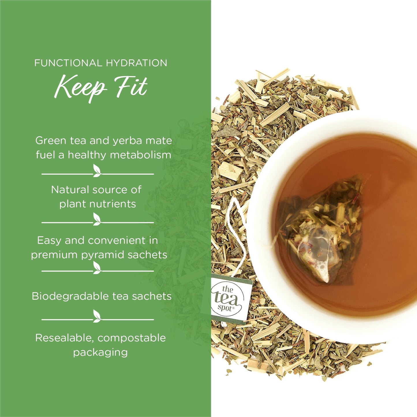 The Tea Spot Organic Green Tea with Yerba Mate and Matcha, Caffeine-Free, 15 Tea Bags, Pack of 1