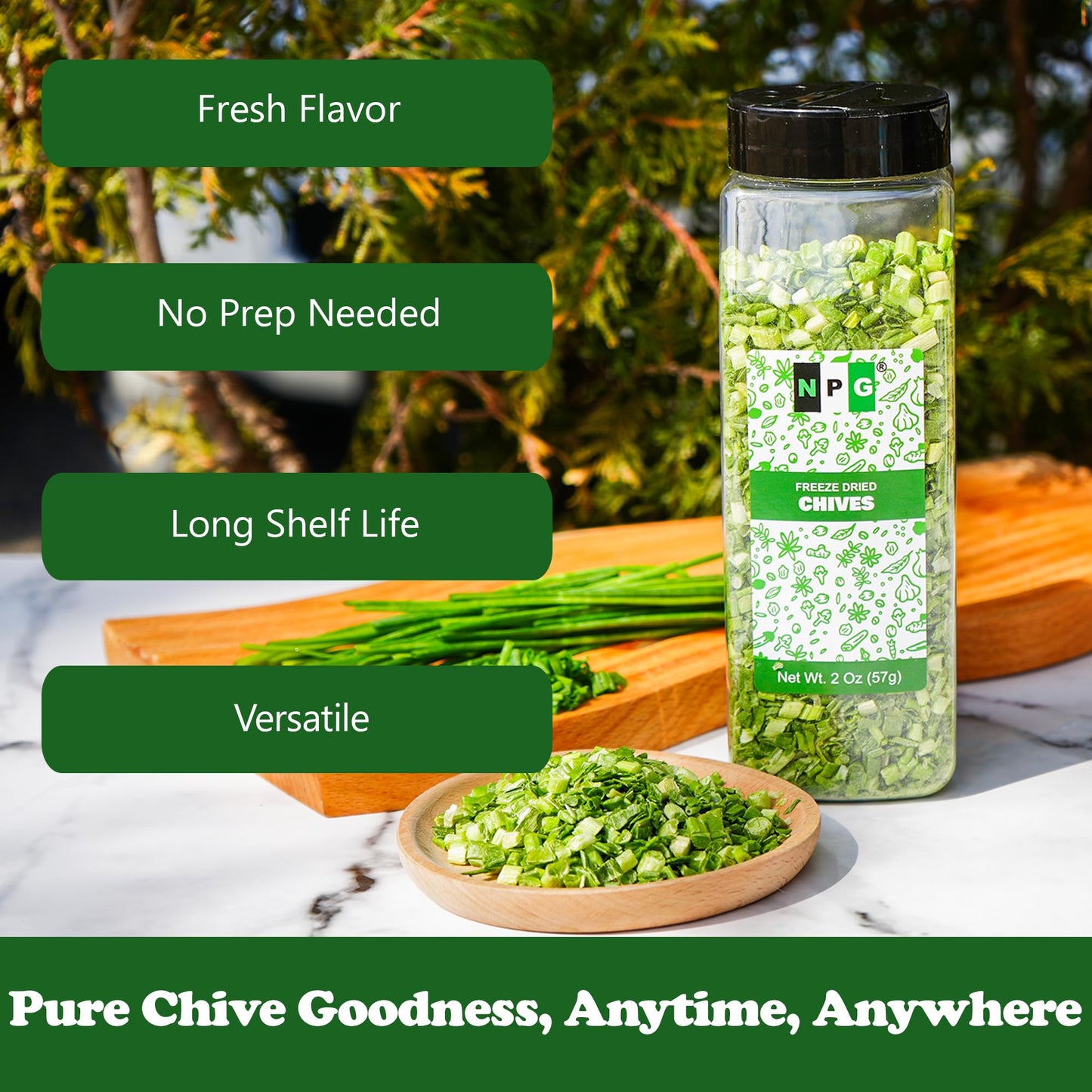 Npg Freeze-Dried Chives 2 Oz, Dehydrated Chopped Chives, Mild Onion Herb For Cooking, Soup, Ramen, Stir Fry & Garnish, Non-Gmo,